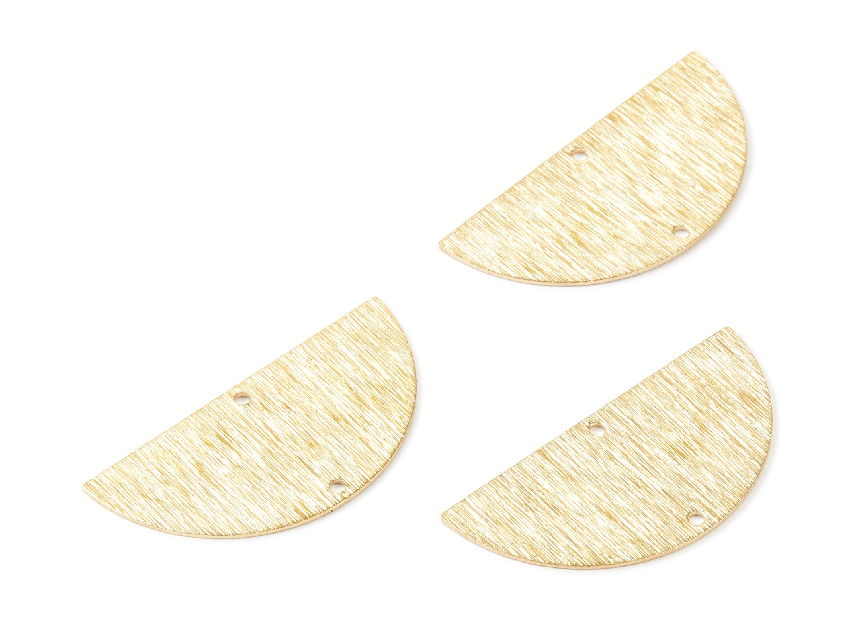 Brass Textured Half Round Charms - Textured Semicircle Pendant - Raw Brass Connector With 2 Holes - 35,95x17,53x0,6mm - PP2116 - DOMEDBAZAAR