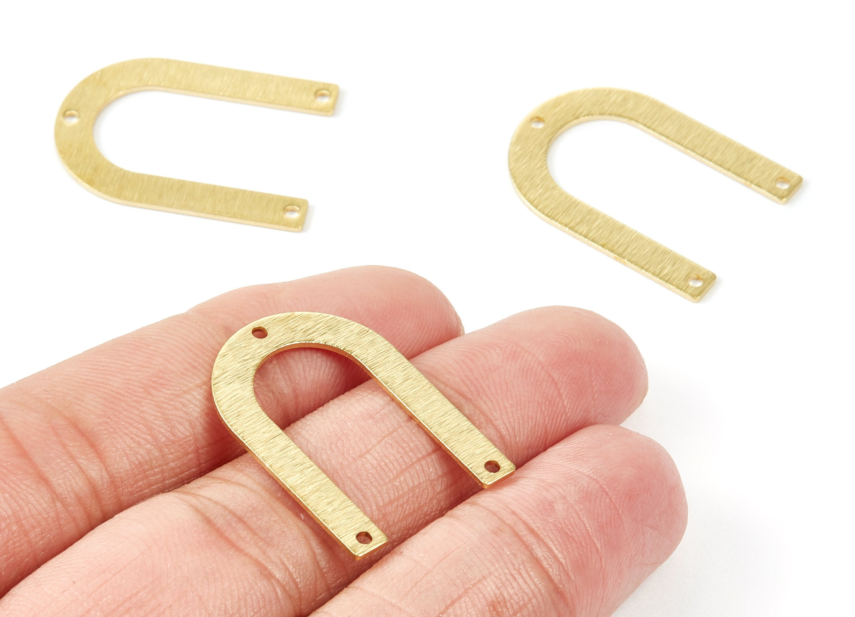 Brass Textured U Charms - Textured U Shaped Raw Brass Pendant - Brass Connectors With 3 Holes - Jewelry Supplies - 28x20x0,8mm - PP1976 - DOMEDBAZAAR