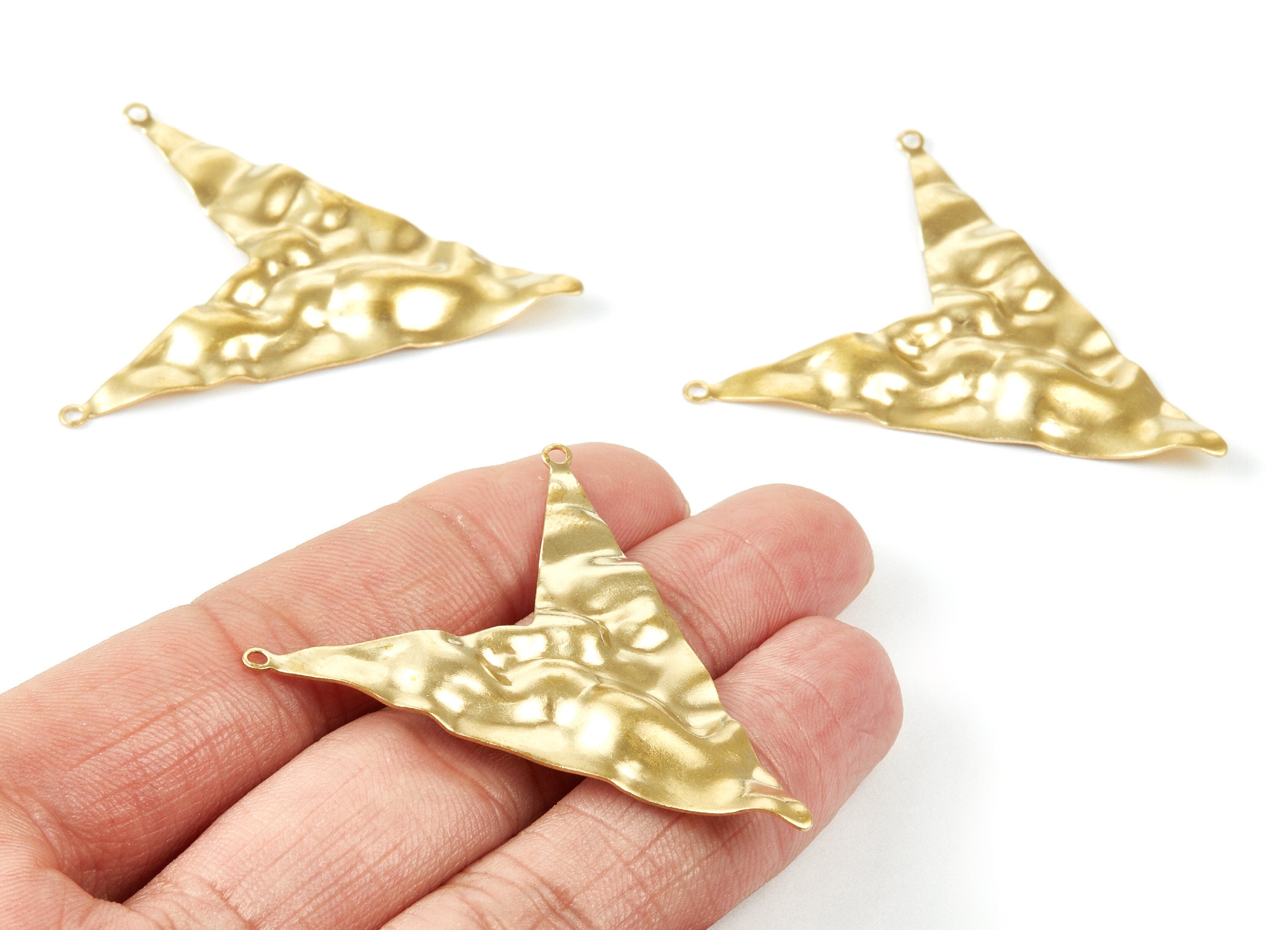 Brass Wavy Sharp Angle Charms - Wavy Sharp Angle Raw Brass Pendants - Connectors With 2 Holes - Jewelry Supplies - 48,5x41,8x0,8mm - PP2059 - DOMEDBAZAAR