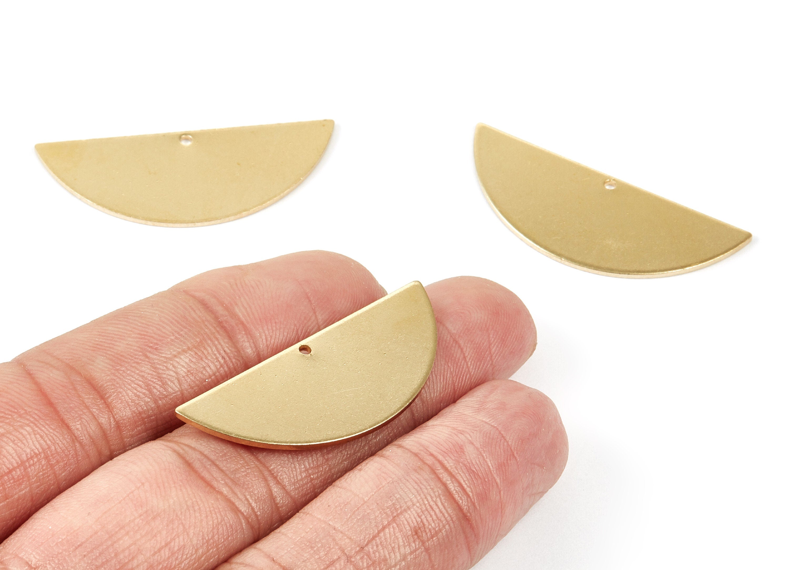 Brass Half Round Charms - Half Round Shaped Raw Brass Pedants - Earring Findings - Jewelry Supplies - 39.1x15.45x1mm - PP2119 - DOMEDBAZAAR