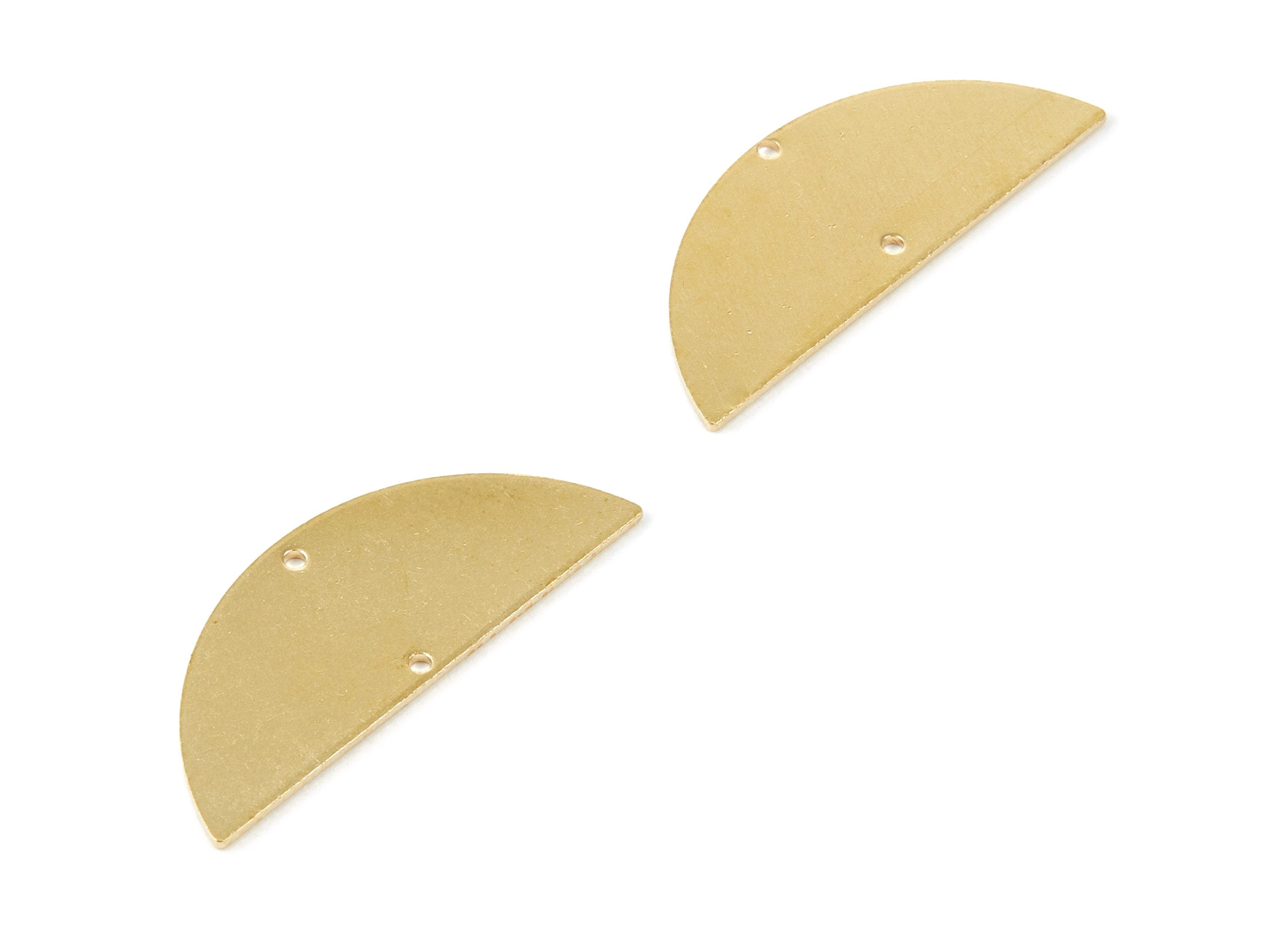 Personalized stamping blank - Brass Half Round Charms - Half Round Shaped Raw Brass Connector with 2 Holes - 39.14x15.48x1mm - PP2120 - DOMEDBAZAAR