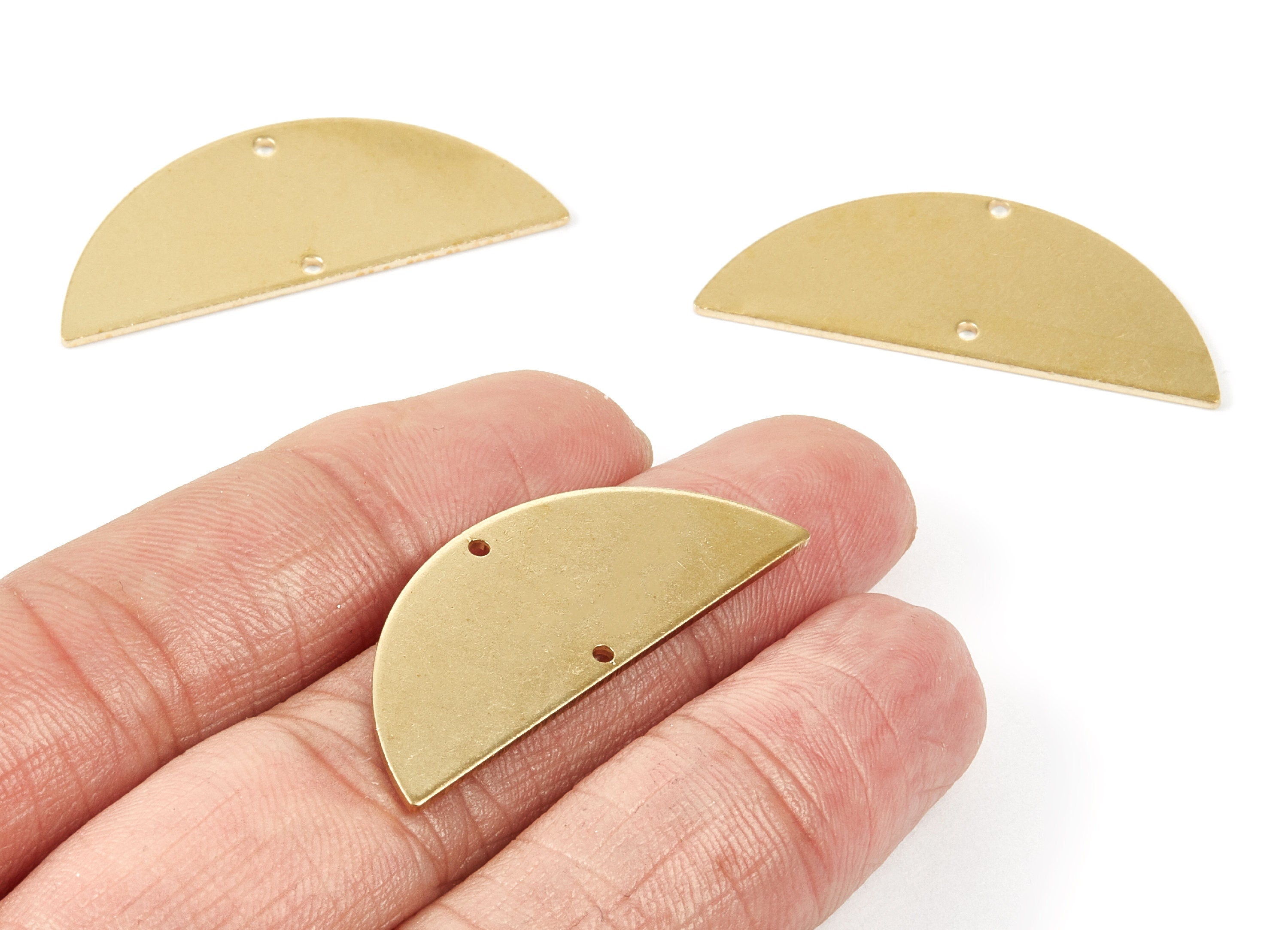 Personalized stamping blank - Brass Half Round Charms - Half Round Shaped Raw Brass Connector with 2 Holes - 39.14x15.48x1mm - PP2120 - DOMEDBAZAAR