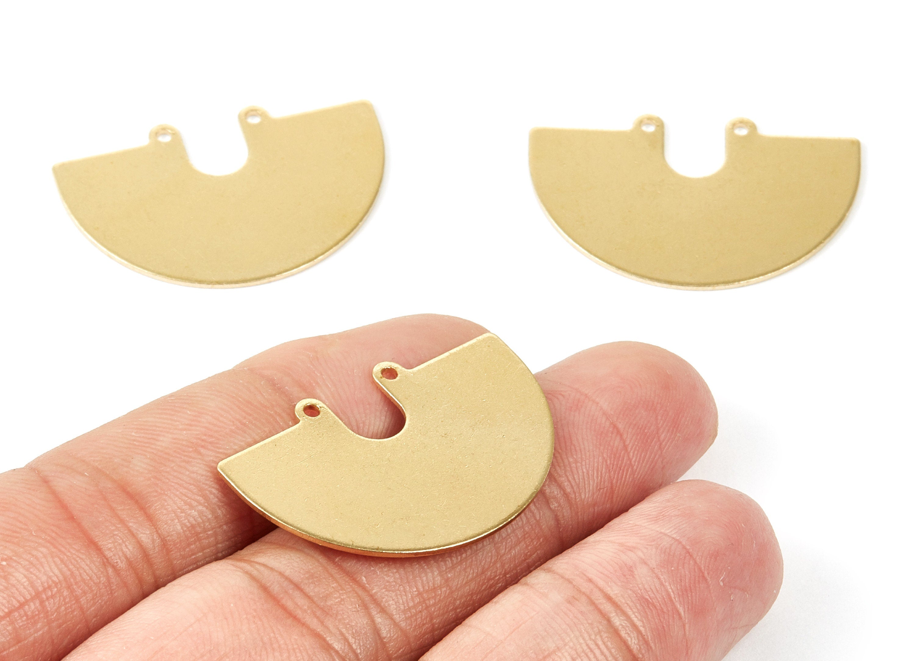 Personalized stamping blank - Brass Half Round Charms - Half Round Shaped Raw Brass Connector with 2 Holes - 33x22x0.77mm - PP1943 - DOMEDBAZAAR