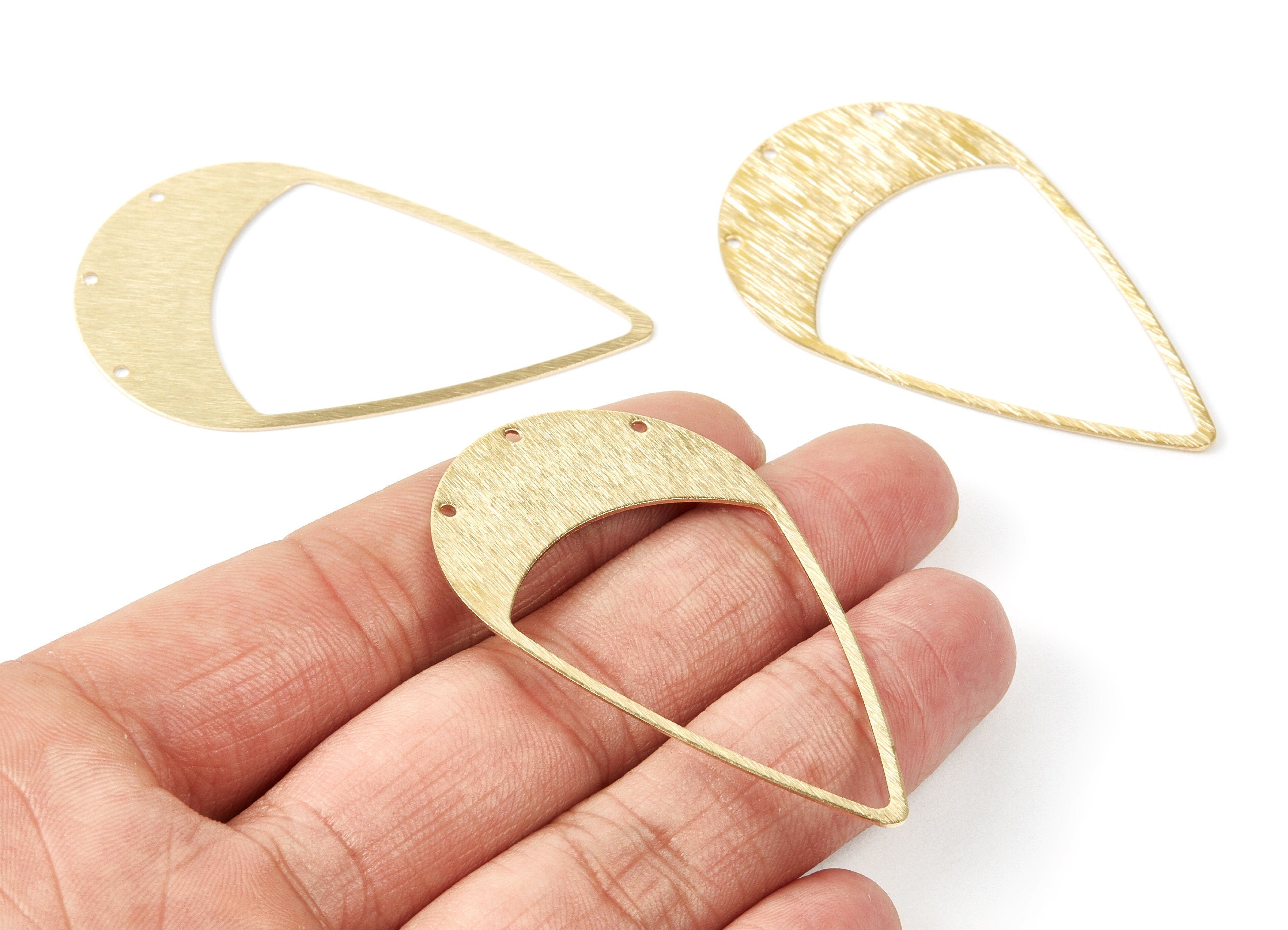 Brass Textured Drop Charms - Textured Drop Shape Raw Brass Connector With 3 Holes - Jewelry Supplies - 58.75x34.96x0.67mm - PP2099 - DOMEDBAZAAR