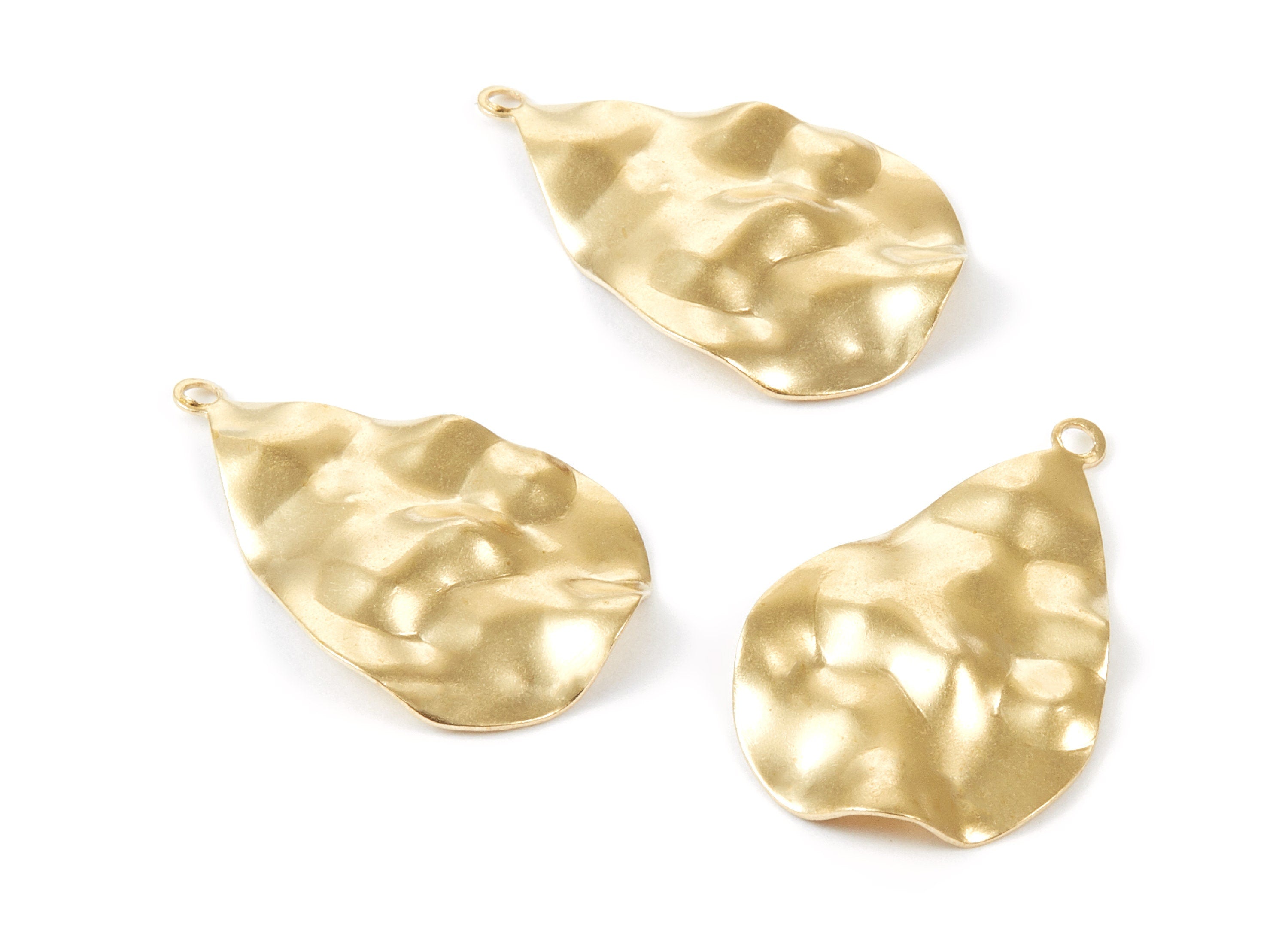 Brass Drop Charms - Drop Wavy Raw Brass Pendant - Earring Findings - Jewelry Supplies - 33,4x21x2,5mm - PP1832 - DOMEDBAZAAR