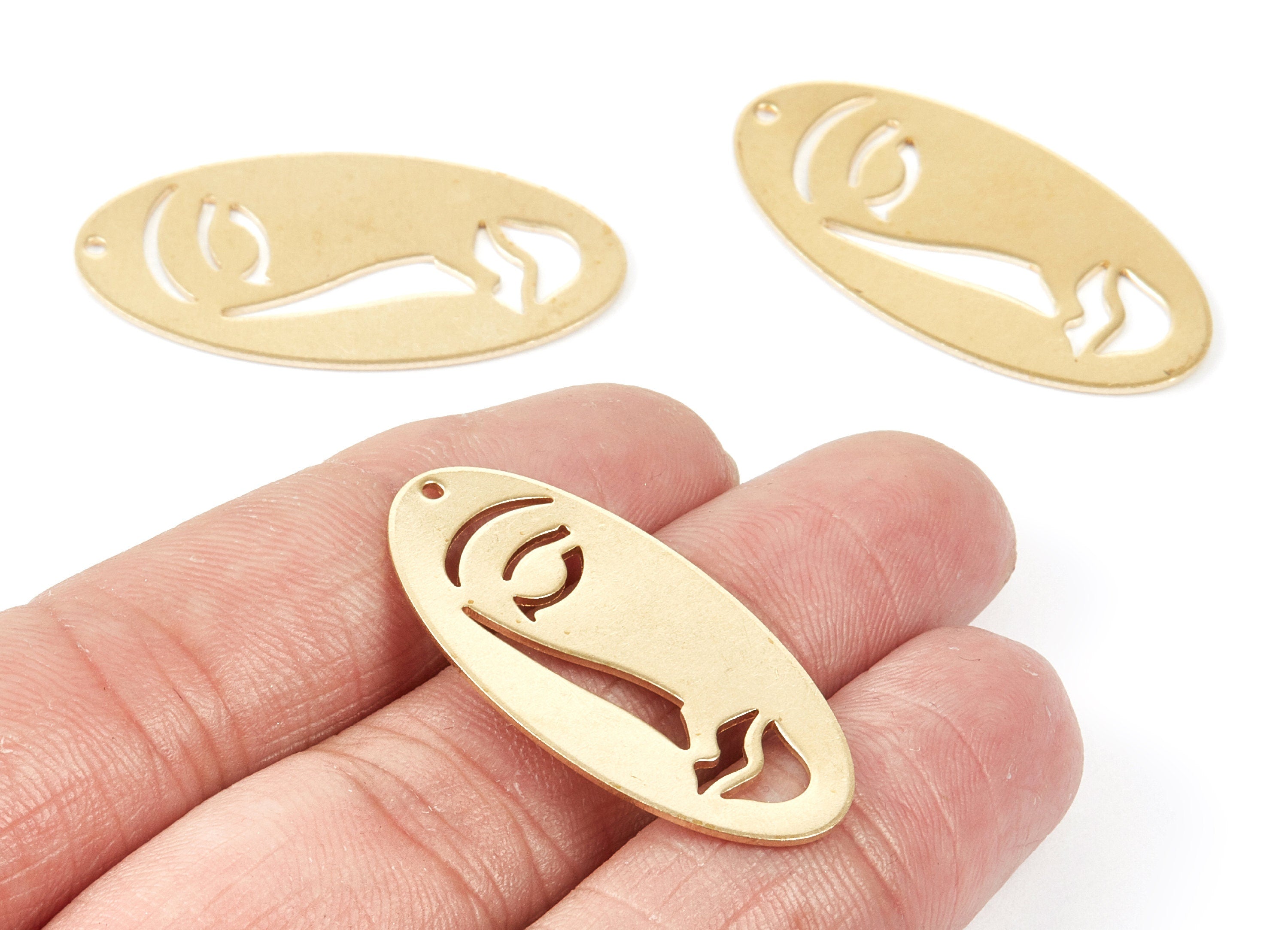 Brass Face Charms - Face Shaped Raw Brass Pendant - Brass Earring Findings - Jewelry Supplies - 37.8x19.04x0.87mm - PP1802 - DOMEDBAZAAR