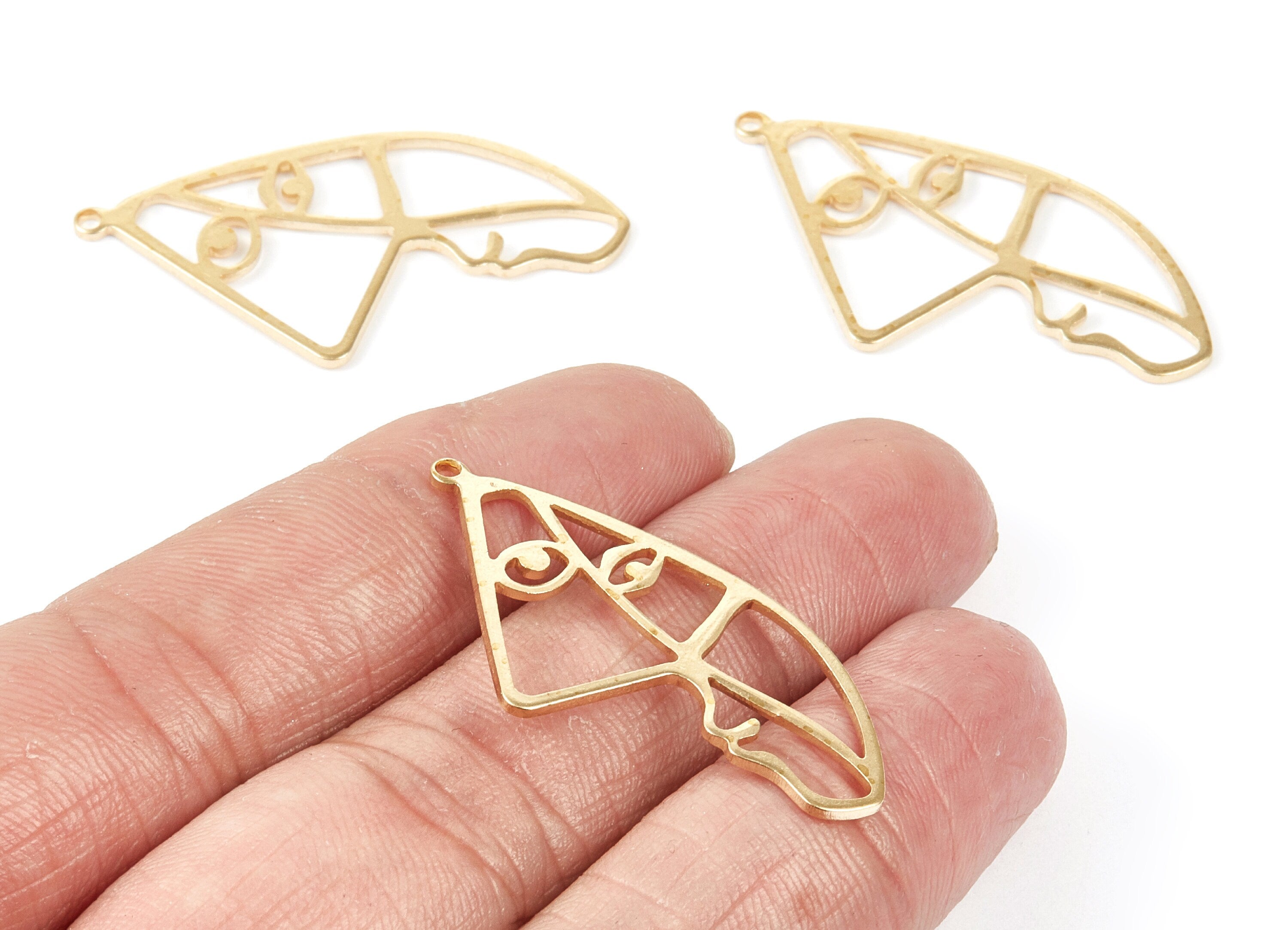 Brass Face Charms - Face Shaped Raw Brass Pendant - Brass Earring Findings - Jewelry Supplies - 39x19.75x1mm - PP2104 - DOMEDBAZAAR