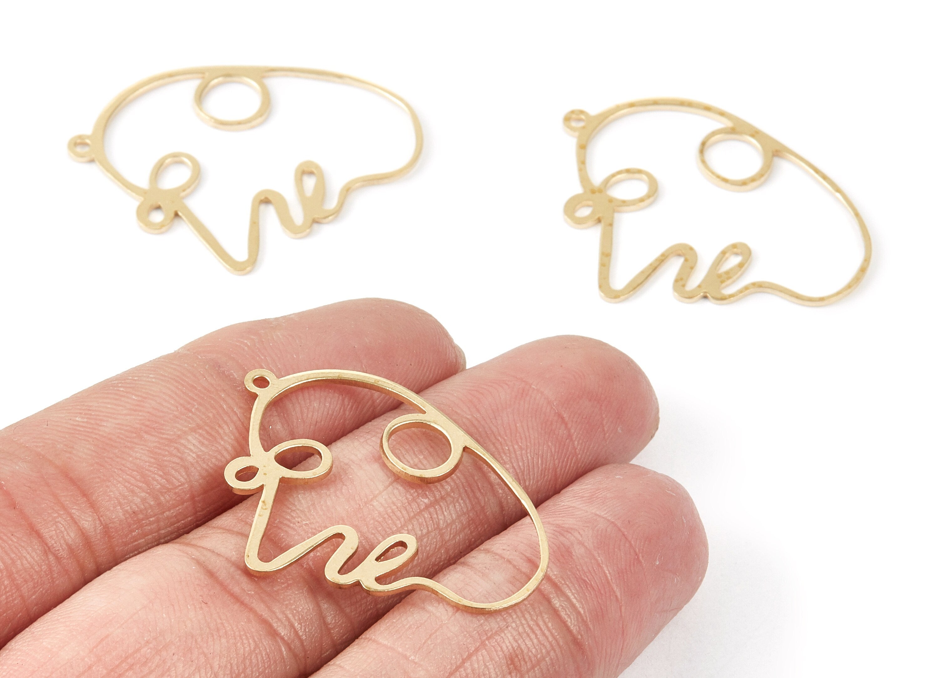 Brass Face Charms - Face Shaped Raw Brass Pendant - Brass Earring Findings - Jewelry Supplies - 35.4x26.3x0.91mm - PP2106 - DOMEDBAZAAR