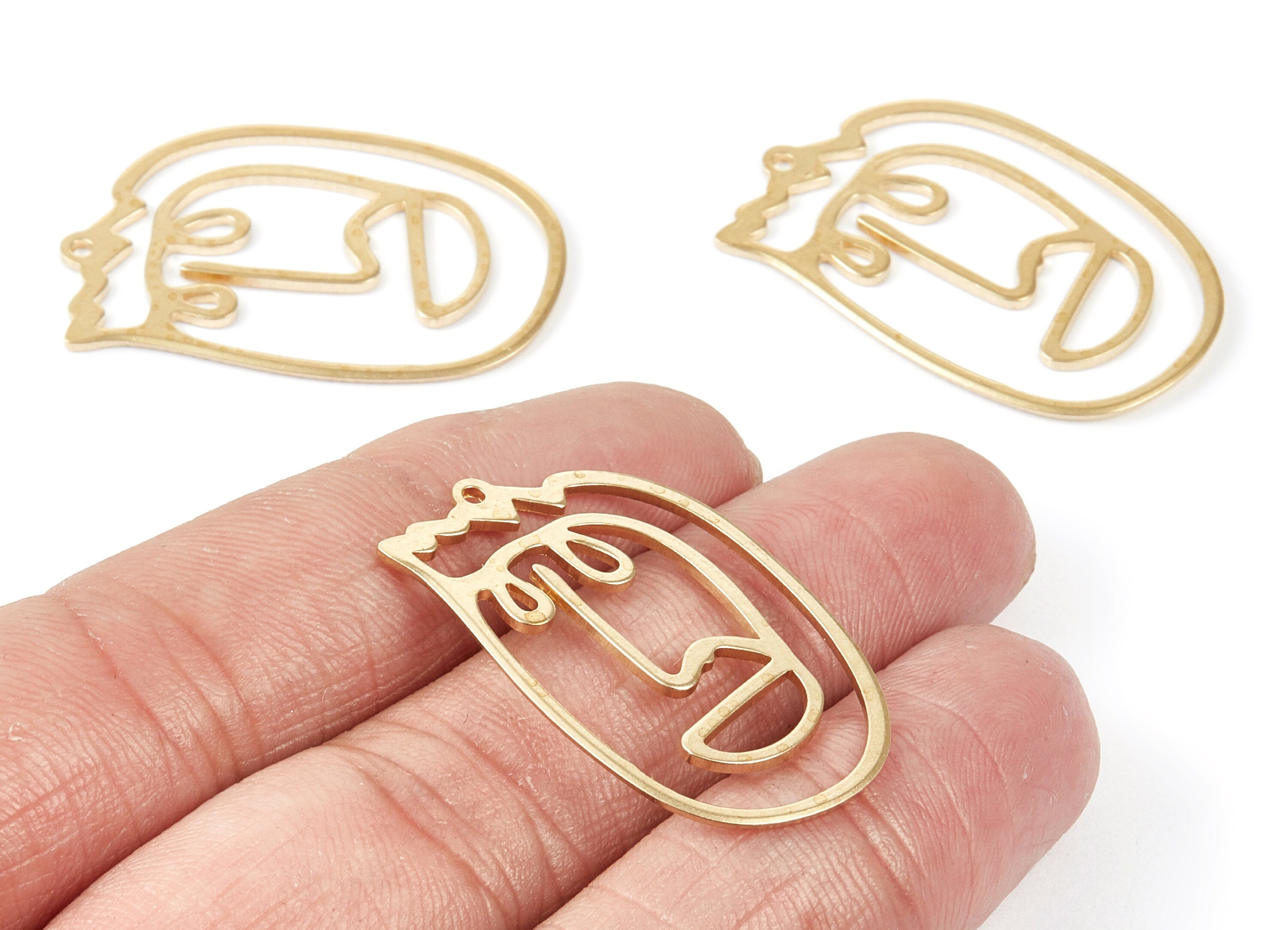 Brass Face Charms - Face Shaped Raw Brass Pendant - Brass Earring Findings - Jewelry Supplies - 34.6x21.6x0.96mm - PP2102 - DOMEDBAZAAR