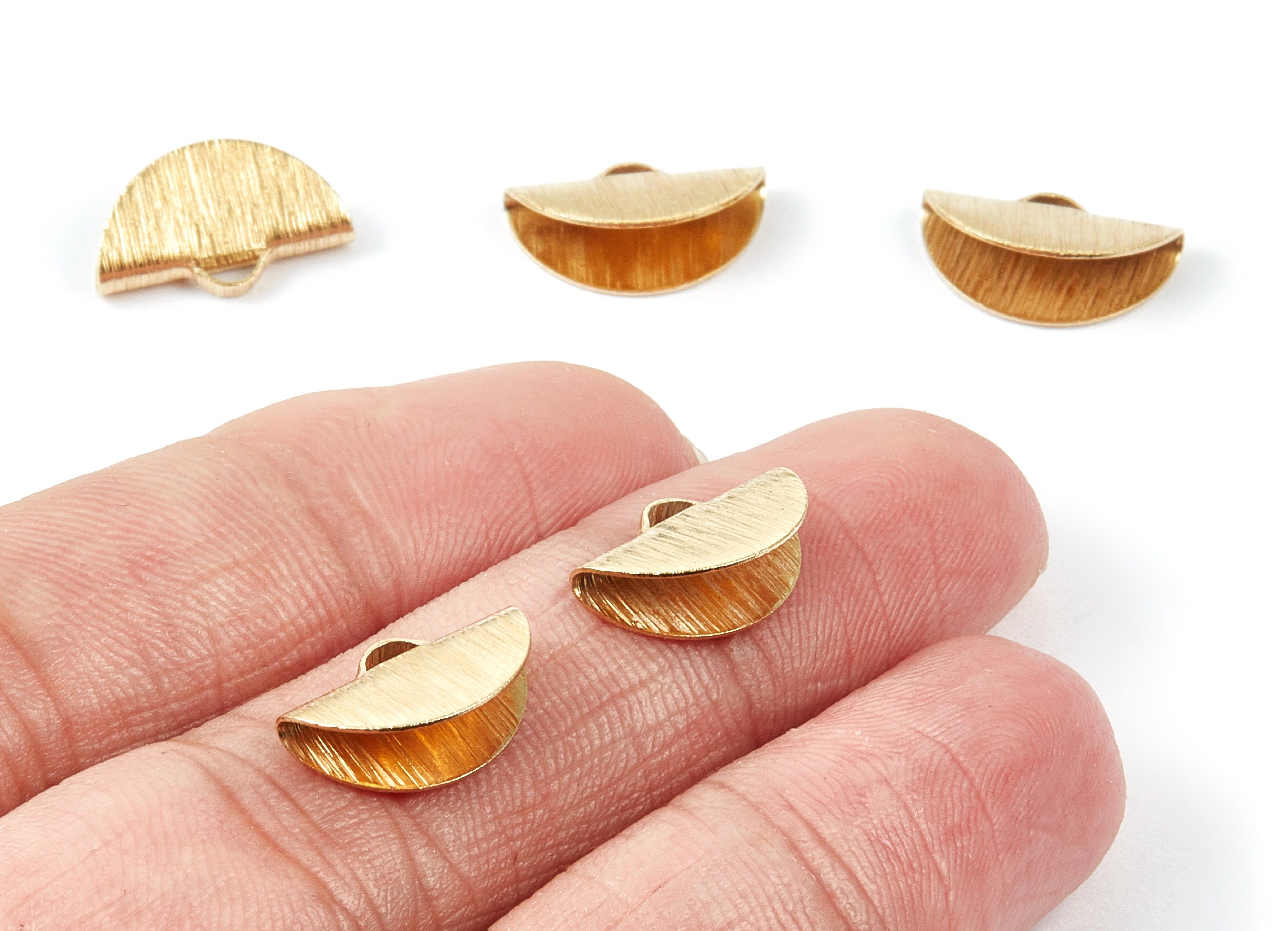 Brass Ribbon Crimp End Charms - Ribbon Crimp End Textured Raw Brass Pendant - Jewellery Supplies - 15x8,54x0,43mm - PP1807 - DOMEDBAZAAR