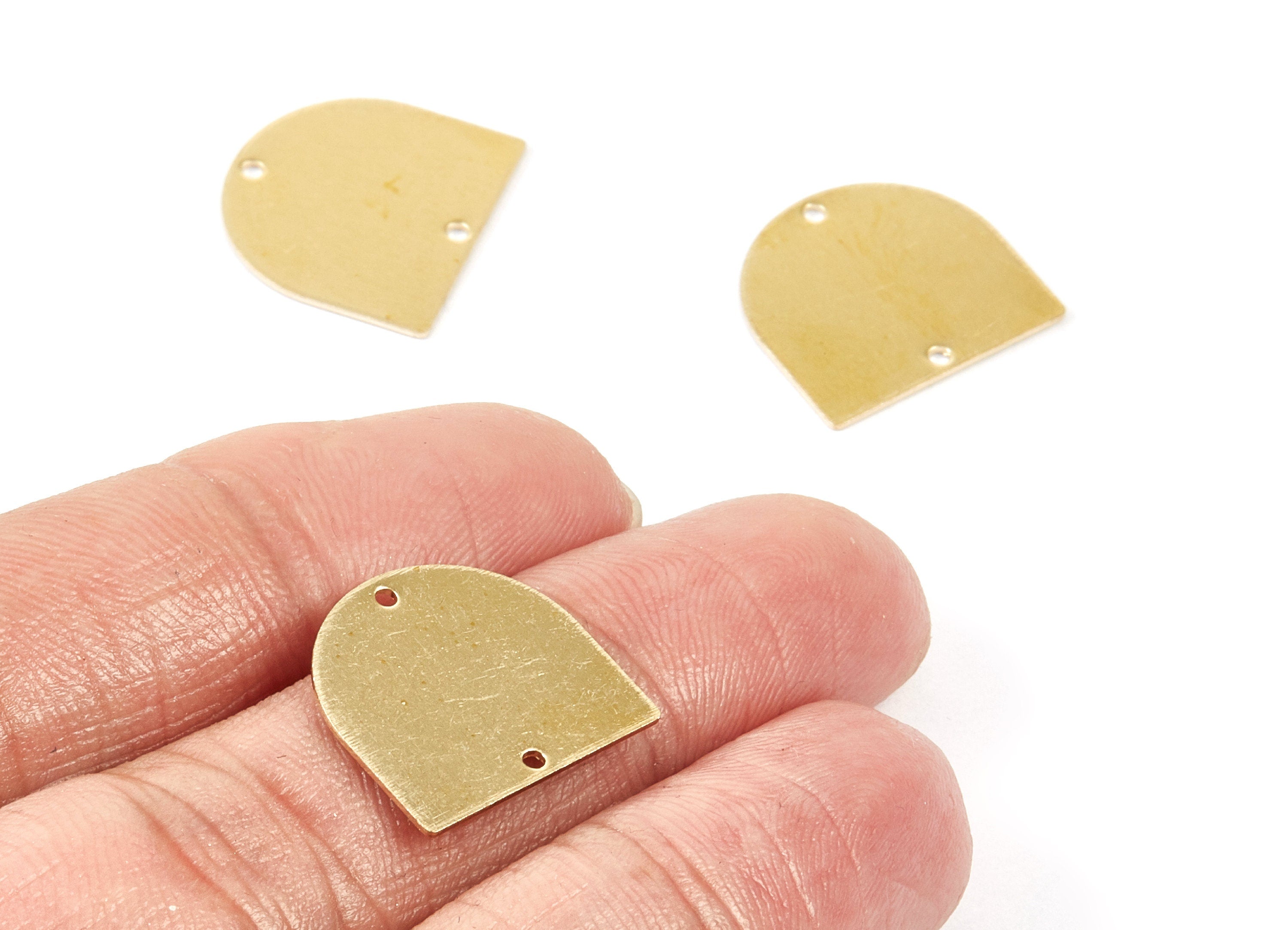 Personalized stamping blank - Brass D Charms - D Shaped Raw Brass Connector With 2 Holes - Jewellery Supplies - 16.9x16.15x0.65mm - PP1756 - DOMEDBAZAAR