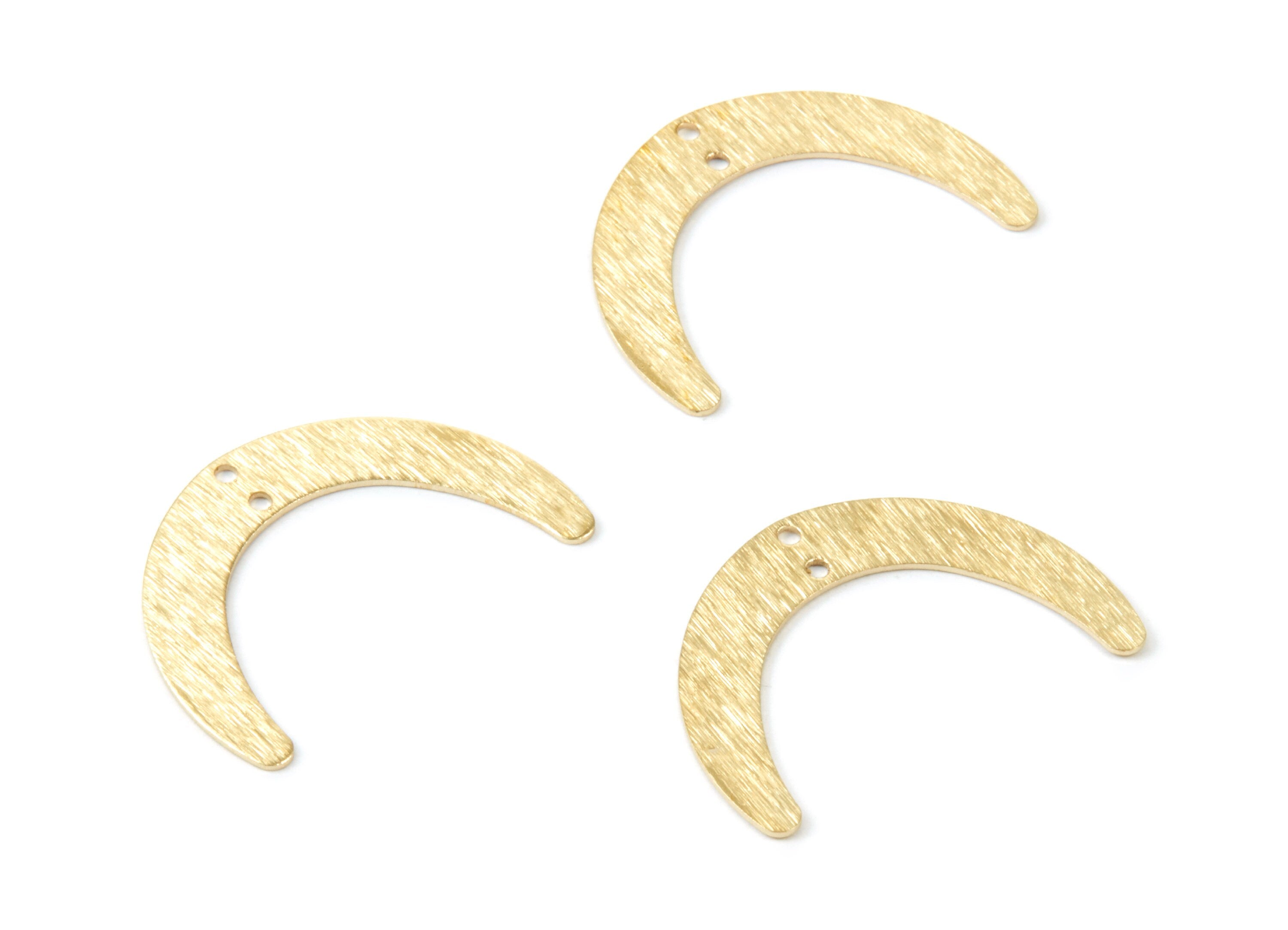 Brass Textured Moon Charms - Textured Moon Shaped Raw Brass Connectors With 2 Holes - Jewelry Supplies - 28.4x20x0.7mm - PP1760 - DOMEDBAZAAR