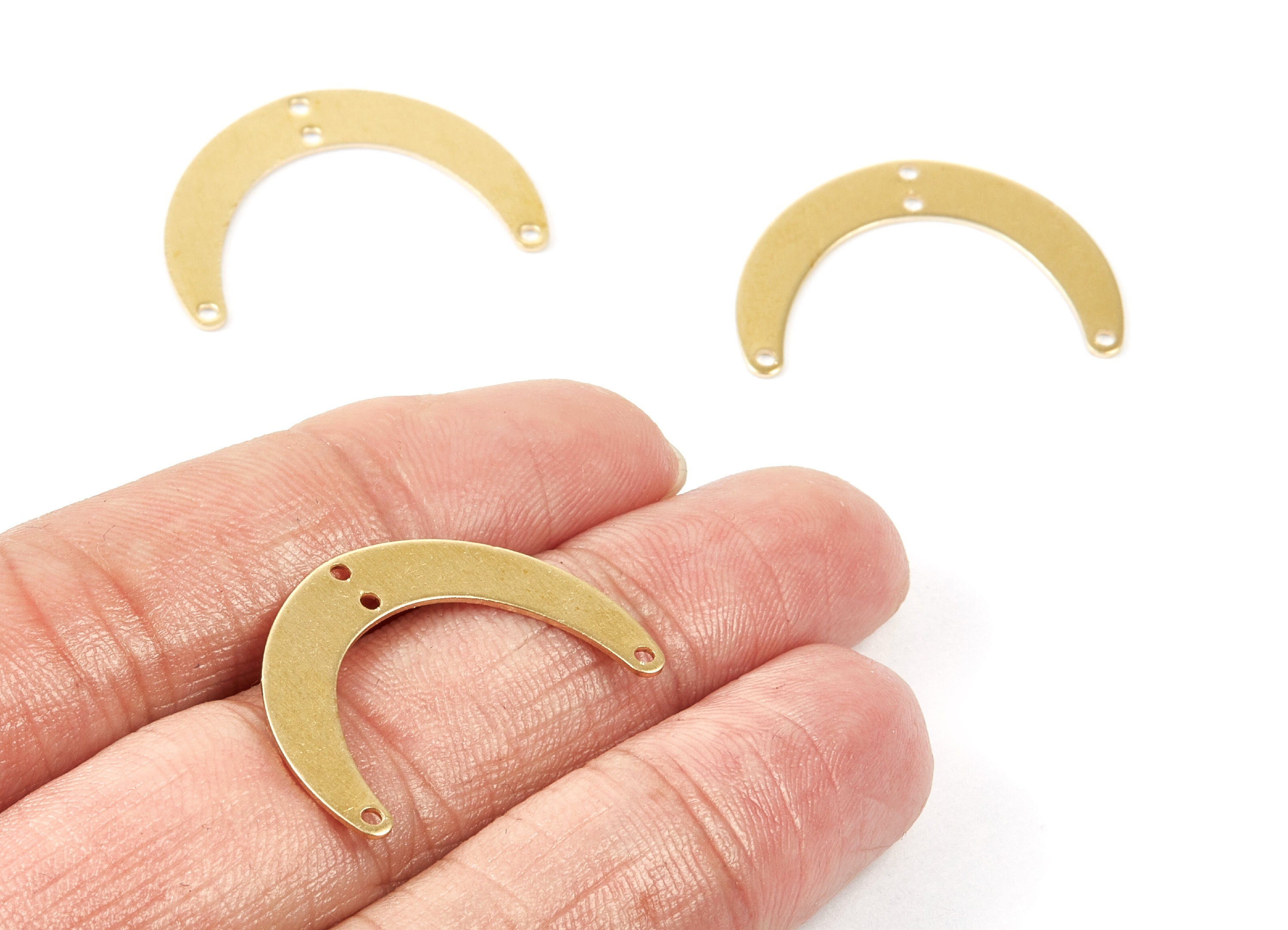 Brass Moon Charms - Moon Shaped Raw Brass Connectors With 4 Holes - Jewelry Supplies - 28.4x20x0.7mm - PP1747 - DOMEDBAZAAR