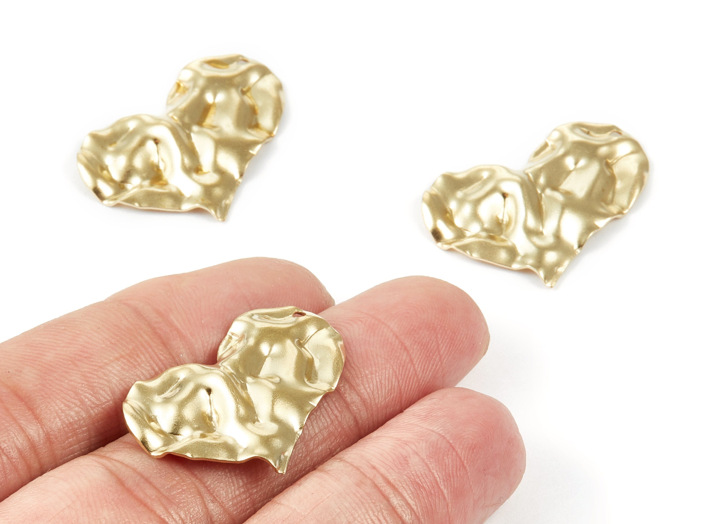 Brass Heart Charms - Wavy Heart Shaped Raw Brass Pendants - Earring Findings - Jewelry Supplies - 30x20.9x0.6mm - PP2044 - DOMEDBAZAAR