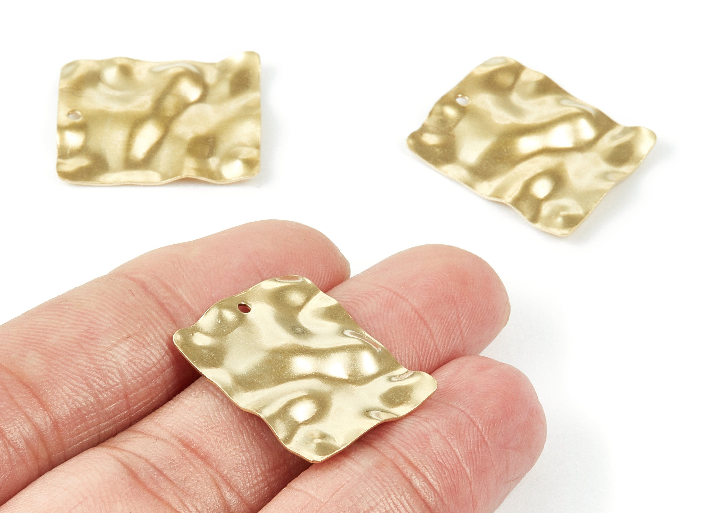 Brass Wavy Rectangle Charms - Wavy Rectangle Raw Brass Pendants - Earring Findings - Jewelry Supplies - 24.17x18.86x1.36mm - PP1998 - DOMEDBAZAAR