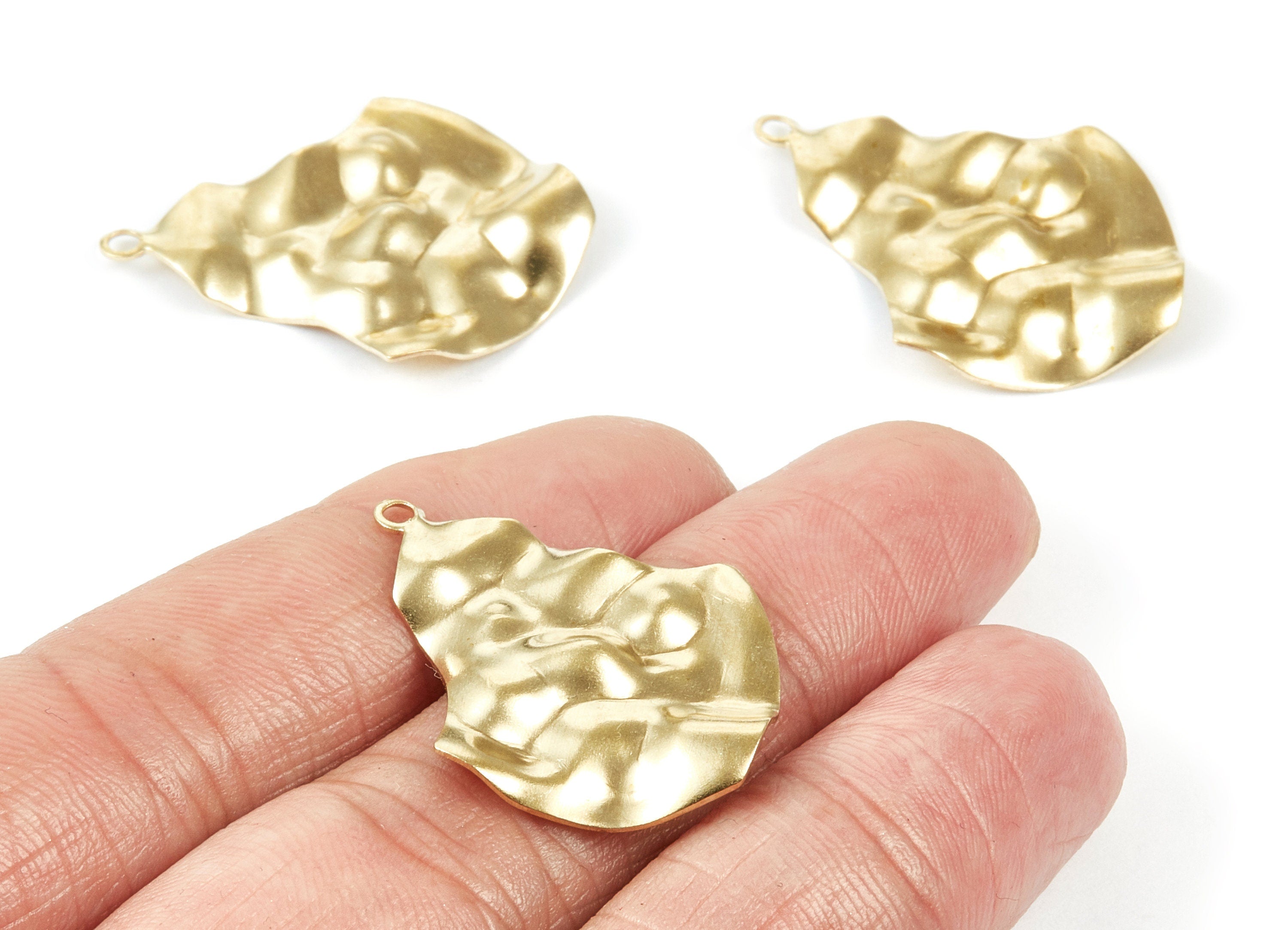 Brass Wavy Irregular Charms - Wavy Irregular Raw Brass Pendants - Earring Findings - Jewelry Supplies - 32.8x24.85x1mm - PP1991 - DOMEDBAZAAR