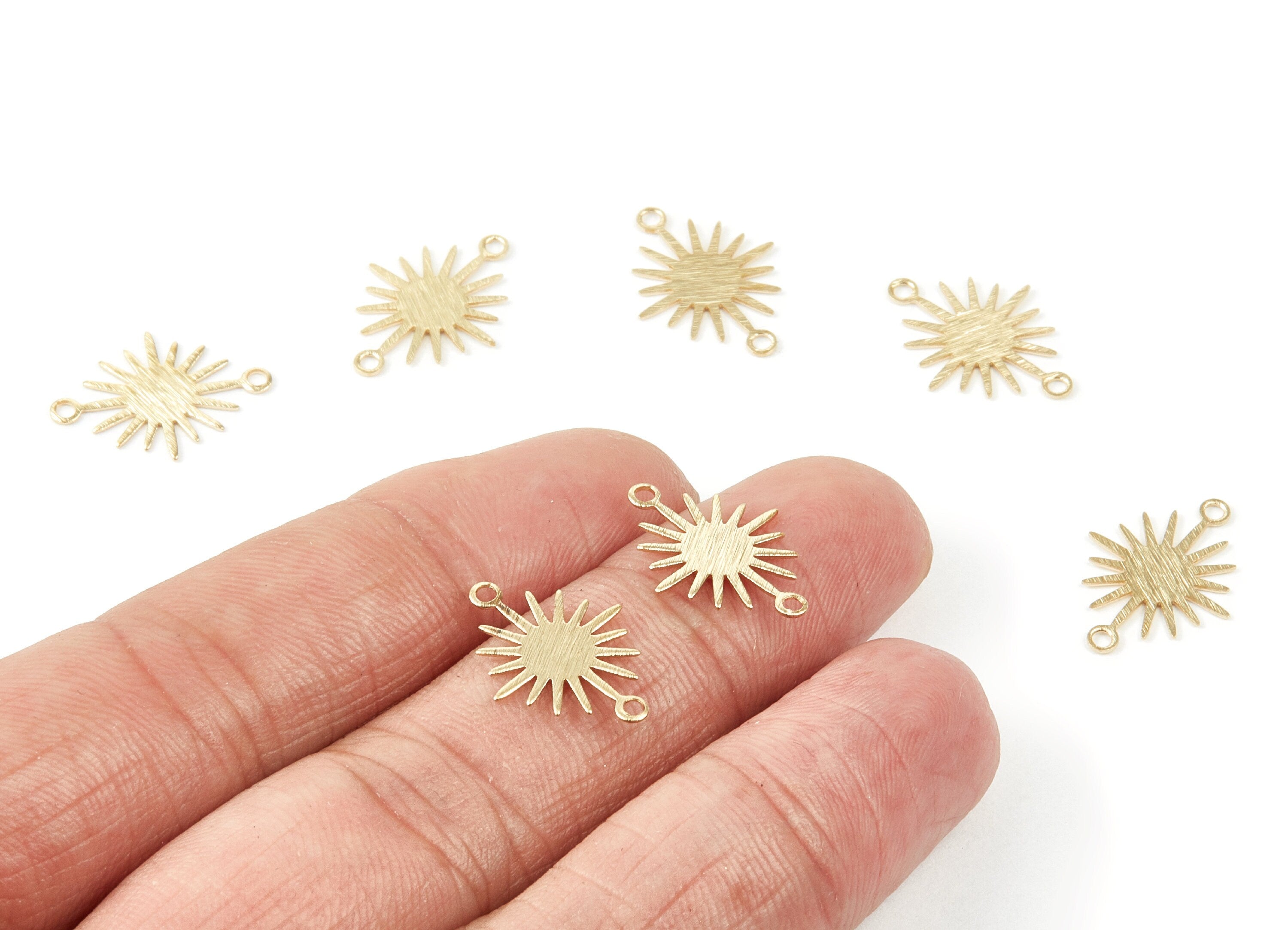 Brass Sun Charms - Textured Sun Shaped Raw Brass Connector with 2 Hole - Jewellery Supplies - 17.92x13.2x0.4mm - PP2047 - DOMEDBAZAAR