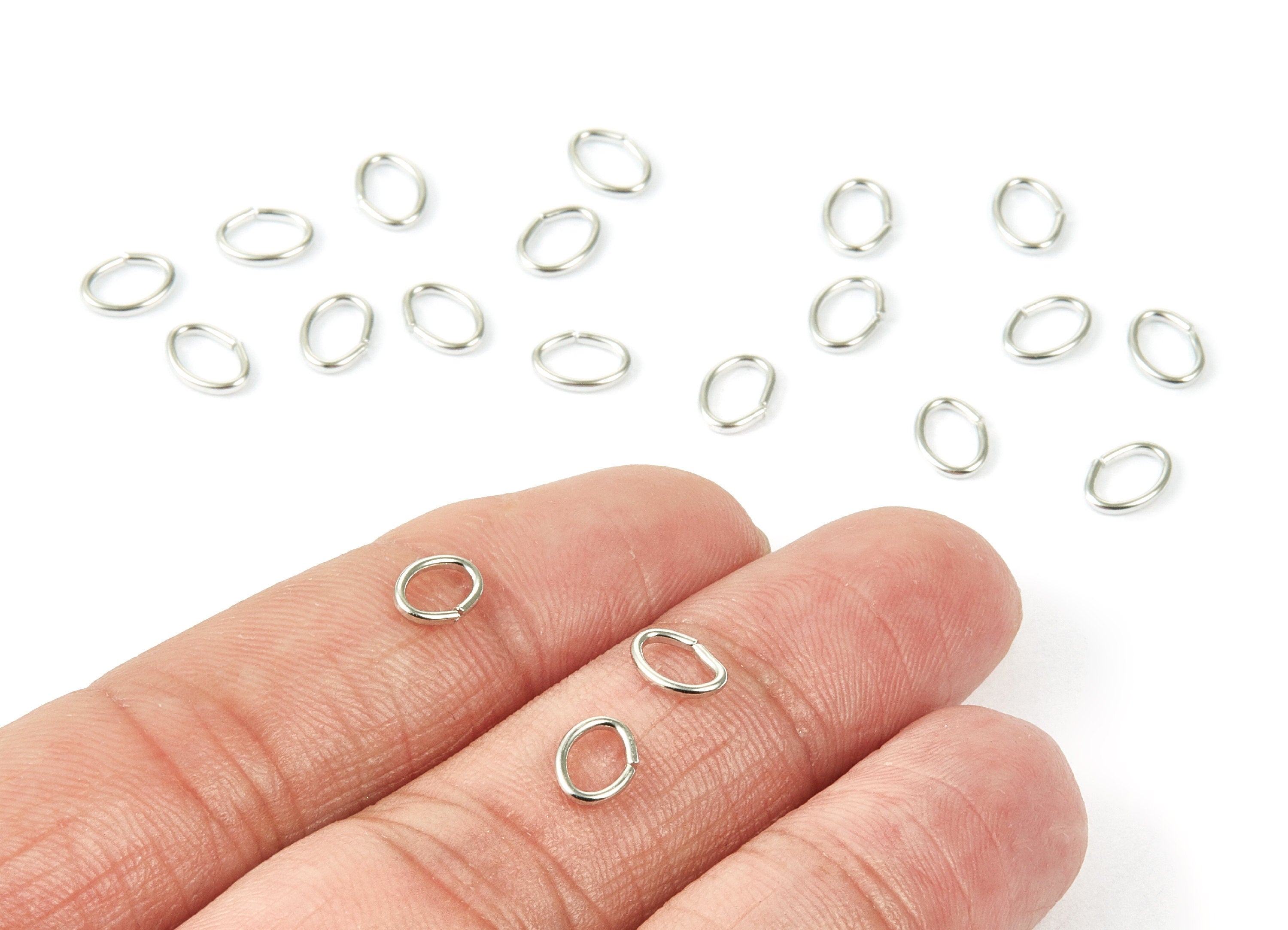 Brass Open Jump Rings - 7x5x0.9mm - Silver Tone Plated - Brass Open Jump Rings - Jewelry Supplies - PP1563S - DOMEDBAZAAR
