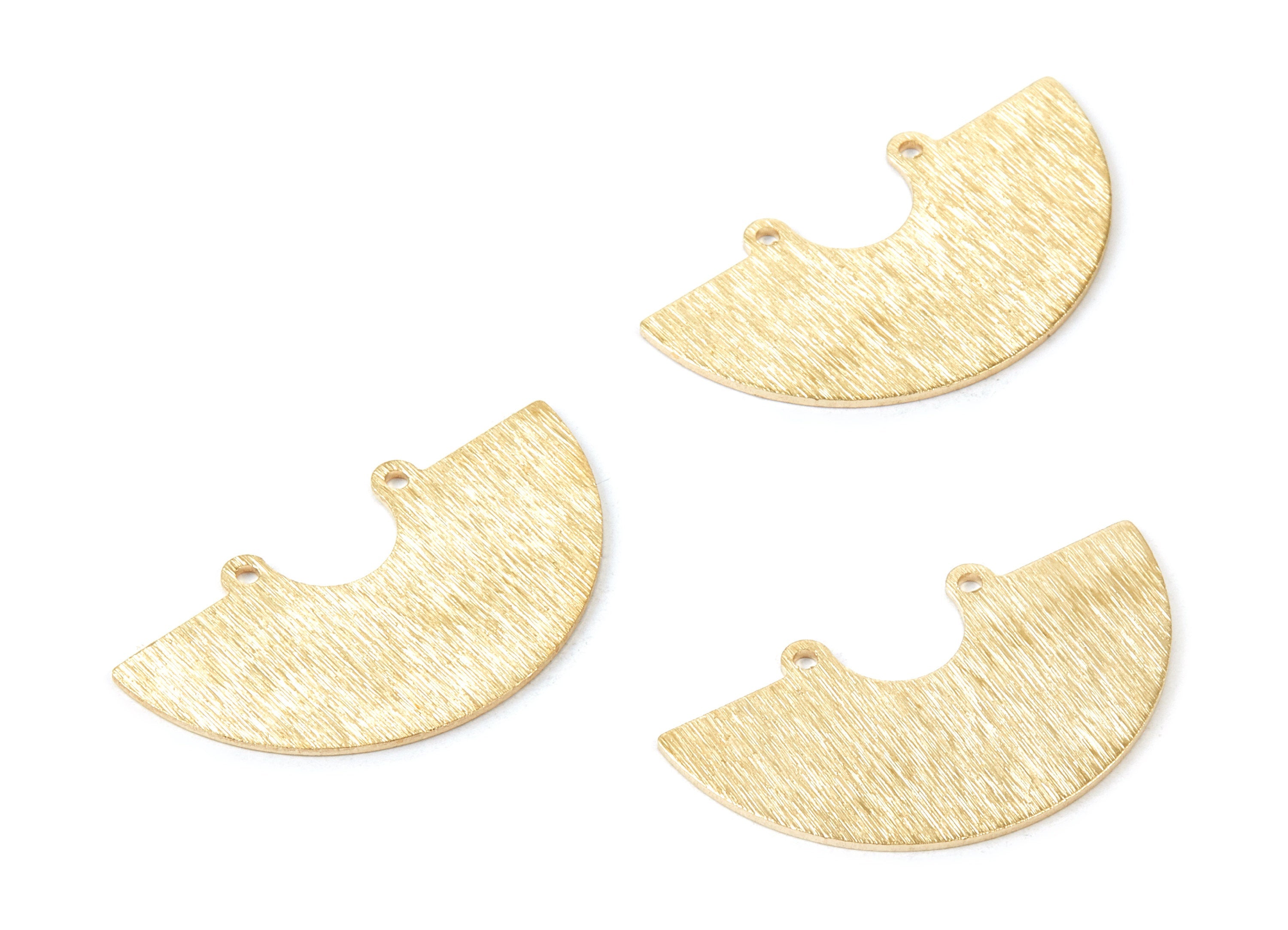 Brass Half Round Charms - Textured Half Round Raw Brass Connector with 2 Holes - Jewelry Supplies - 35,1x19,85 x0,8mm - PP1761 - DOMEDBAZAAR