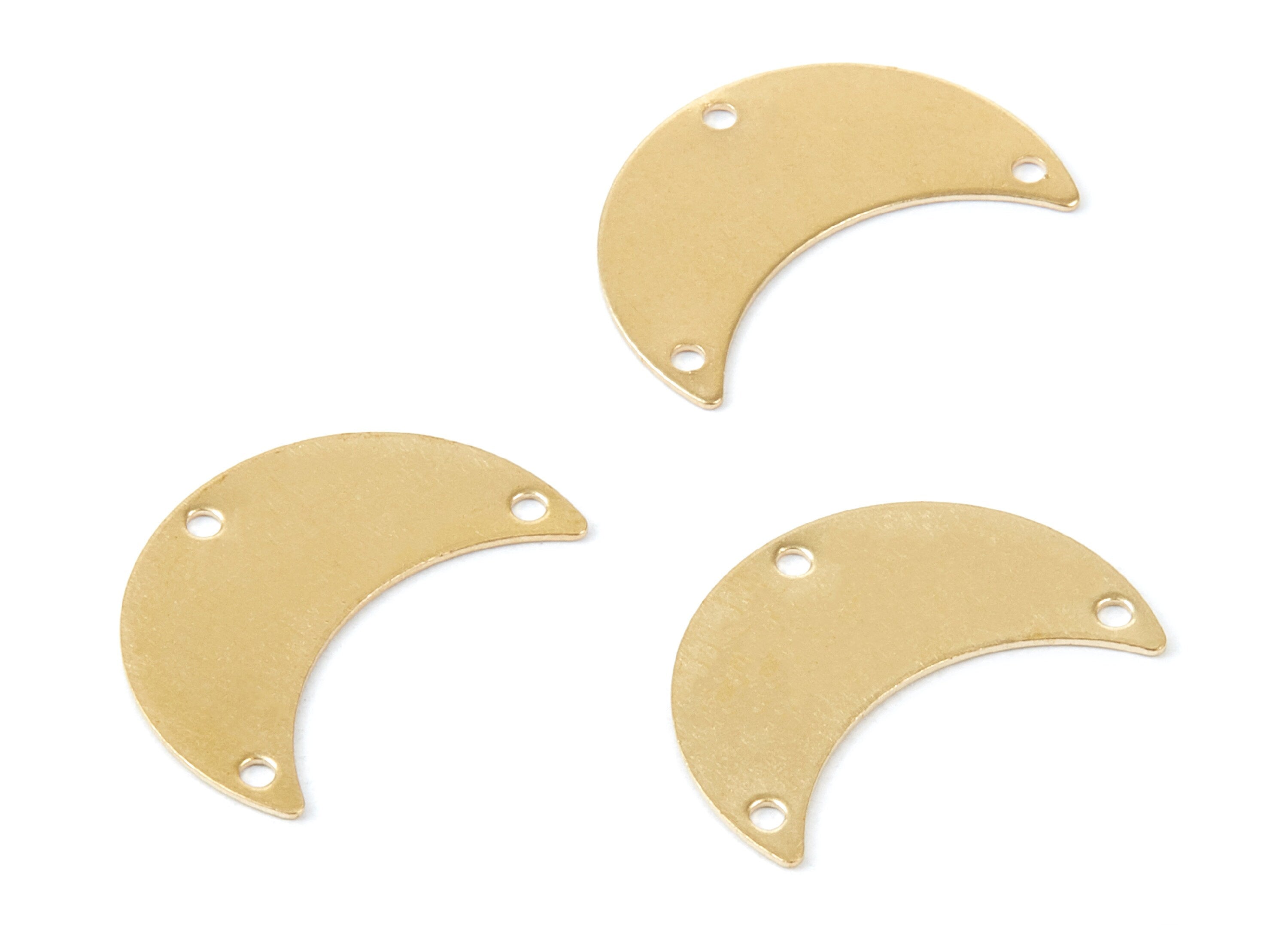 Personalized stamping blank - Brass Moon Charms - Moon Shaped Raw Brass Connectors With 3 Holes - Jewelry Supplies - 22x14,8x0,5mm - PP1973 - DOMEDBAZAAR