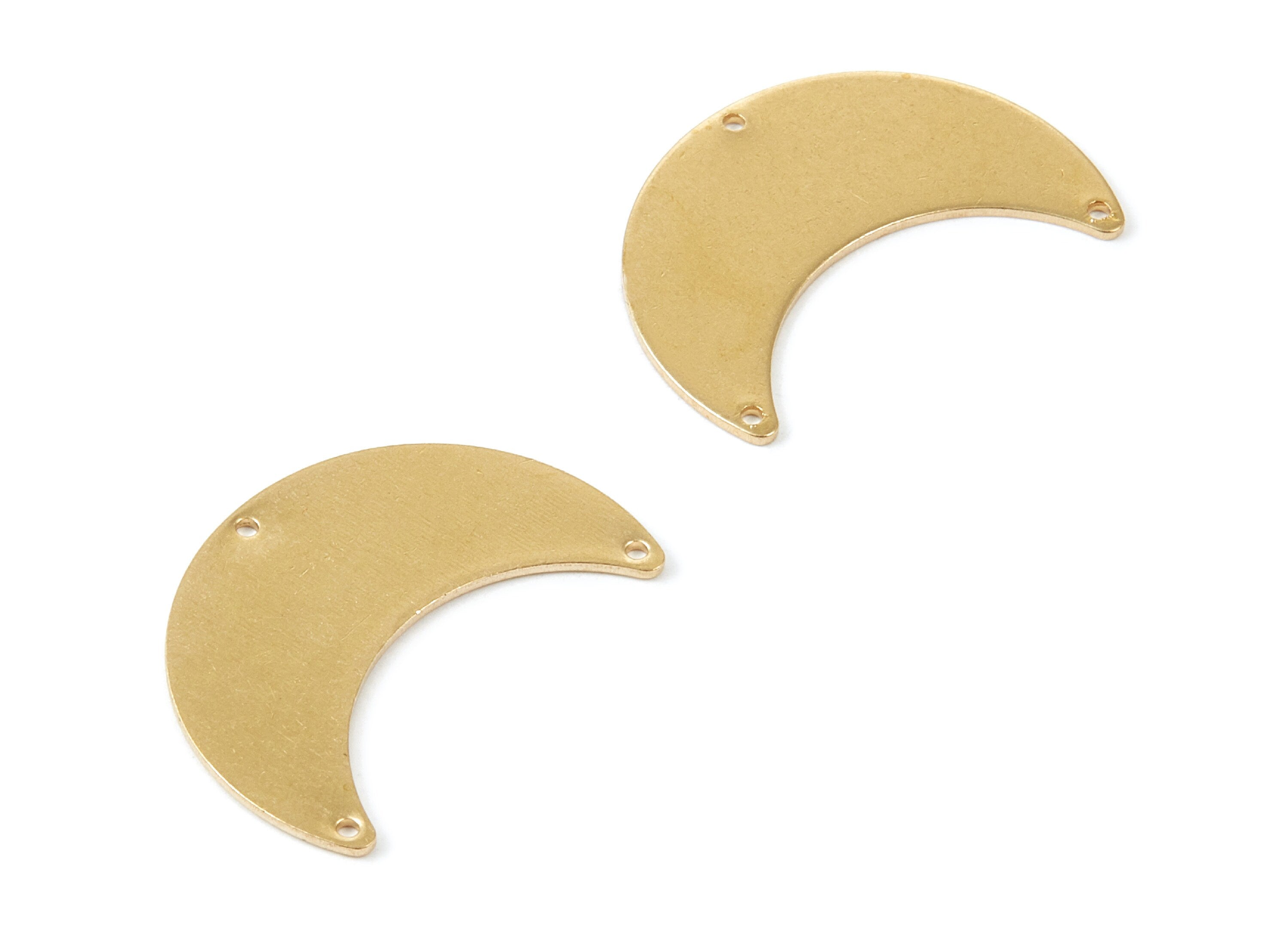 Personalized stamping blank - Brass Moon Charms - Moon Shaped Raw Brass Connectors With 3 Holes - Jewelry Supplies - 28mx20x0,84mm - PP1791 - DOMEDBAZAAR