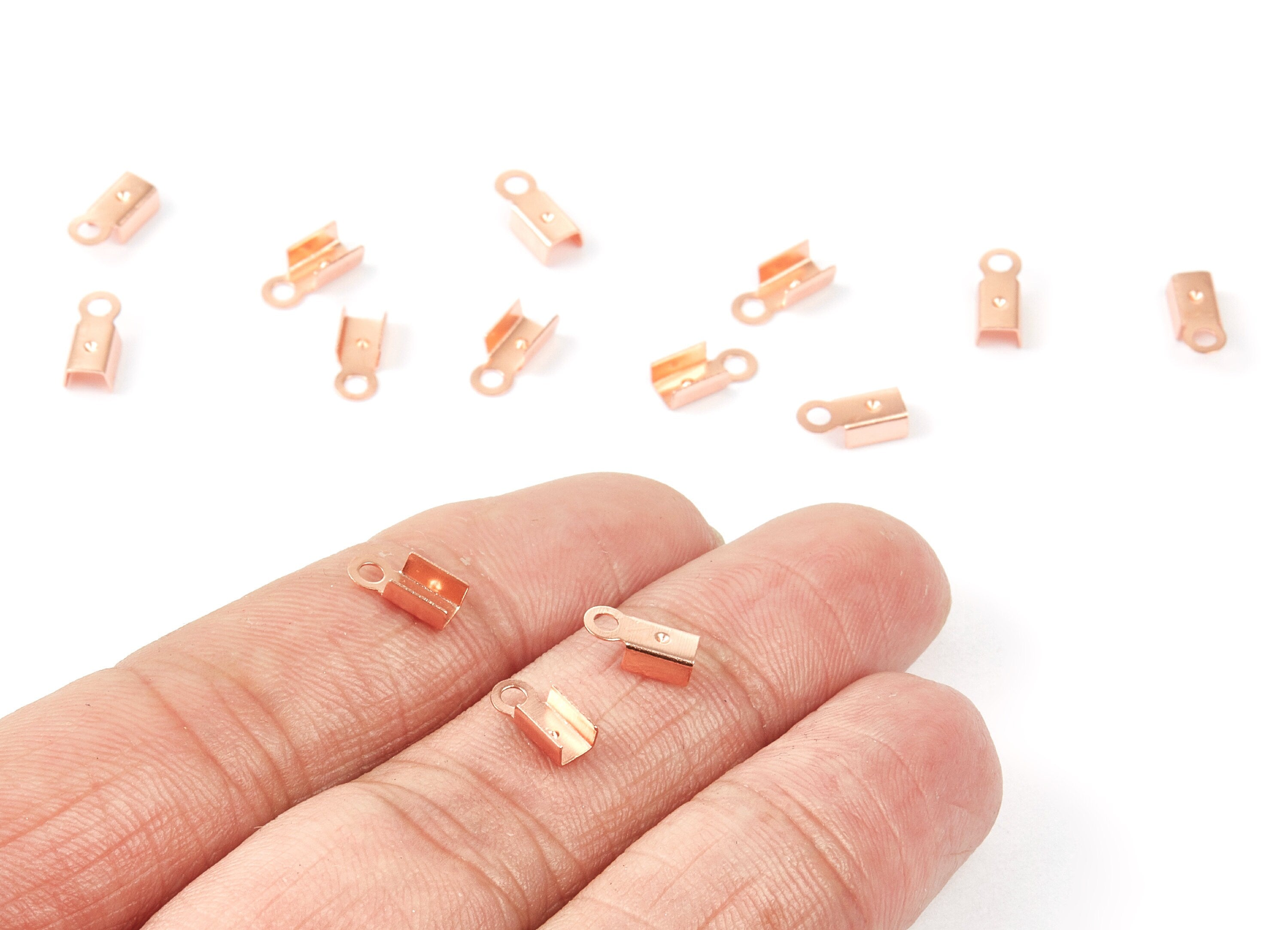 Brass Cord End Clasp - 100Pcs - Rose Tone Plated Plated Brass Cord End Clasp - Jewelry Supplies - 8.7x3.85x0.36mm - PP1724R - DOMEDBAZAAR