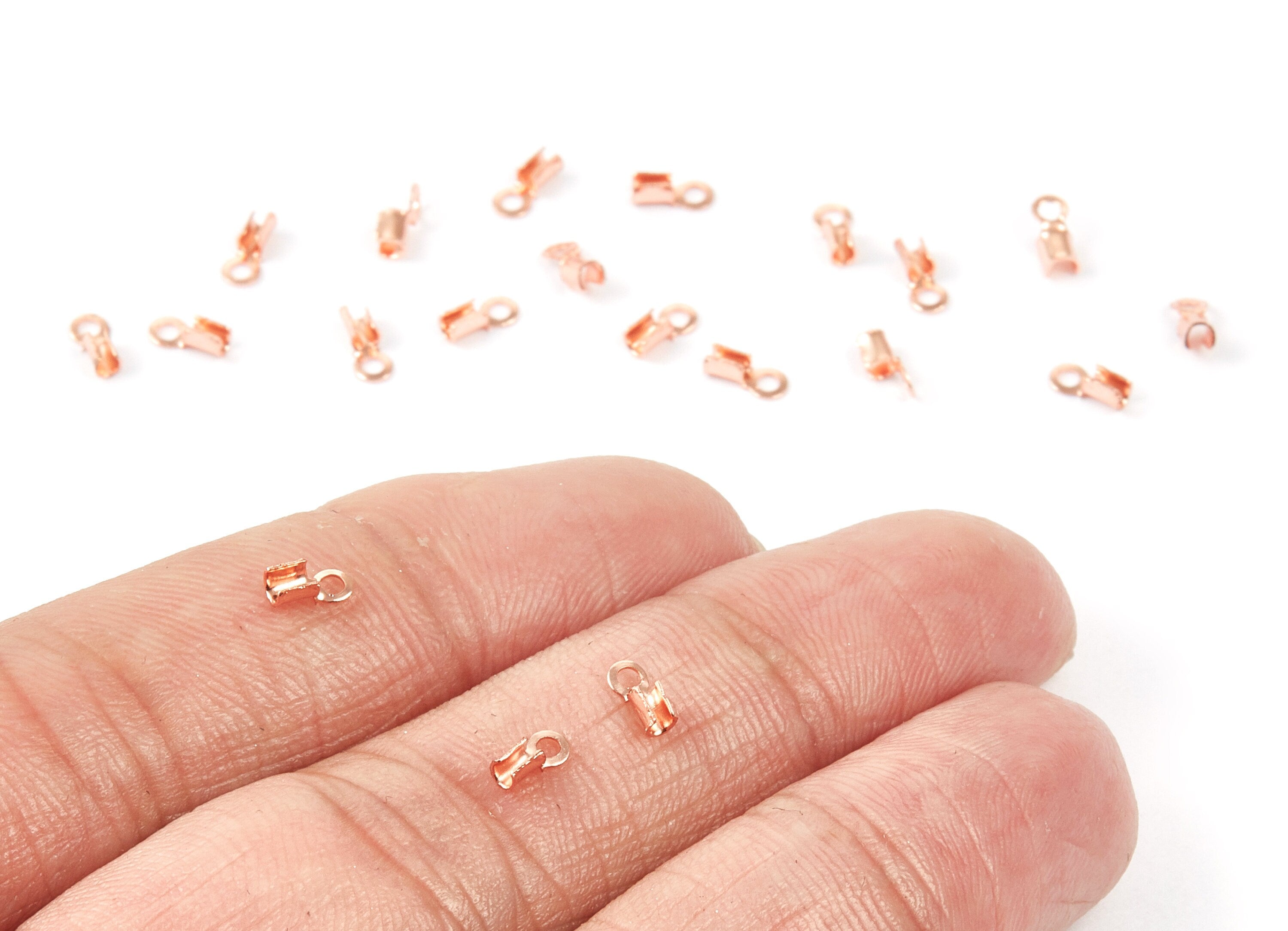 Brass Cord End Clasp - 200Pcs - Rose Tone Plated Brass Cord End Clasp - Jewelry Supplies - 5.65x2.44mm - PP1719R - DOMEDBAZAAR