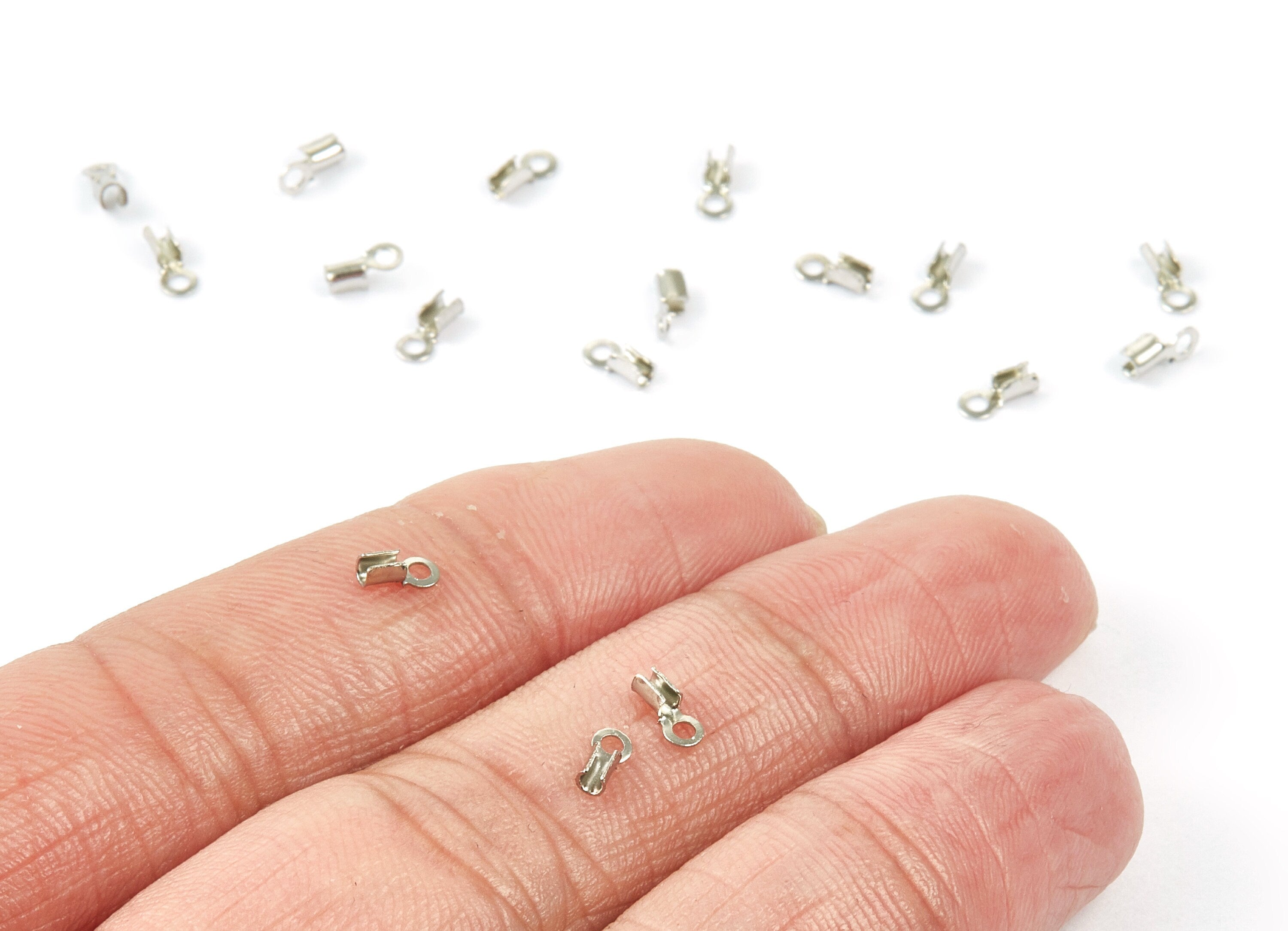 Brass Cord End Clasp - 200Pcs - Silver Tone Plated Brass Cord End Clasp - Jewellery Supplies - 5.65x2.44mm - PP1719S - DOMEDBAZAAR