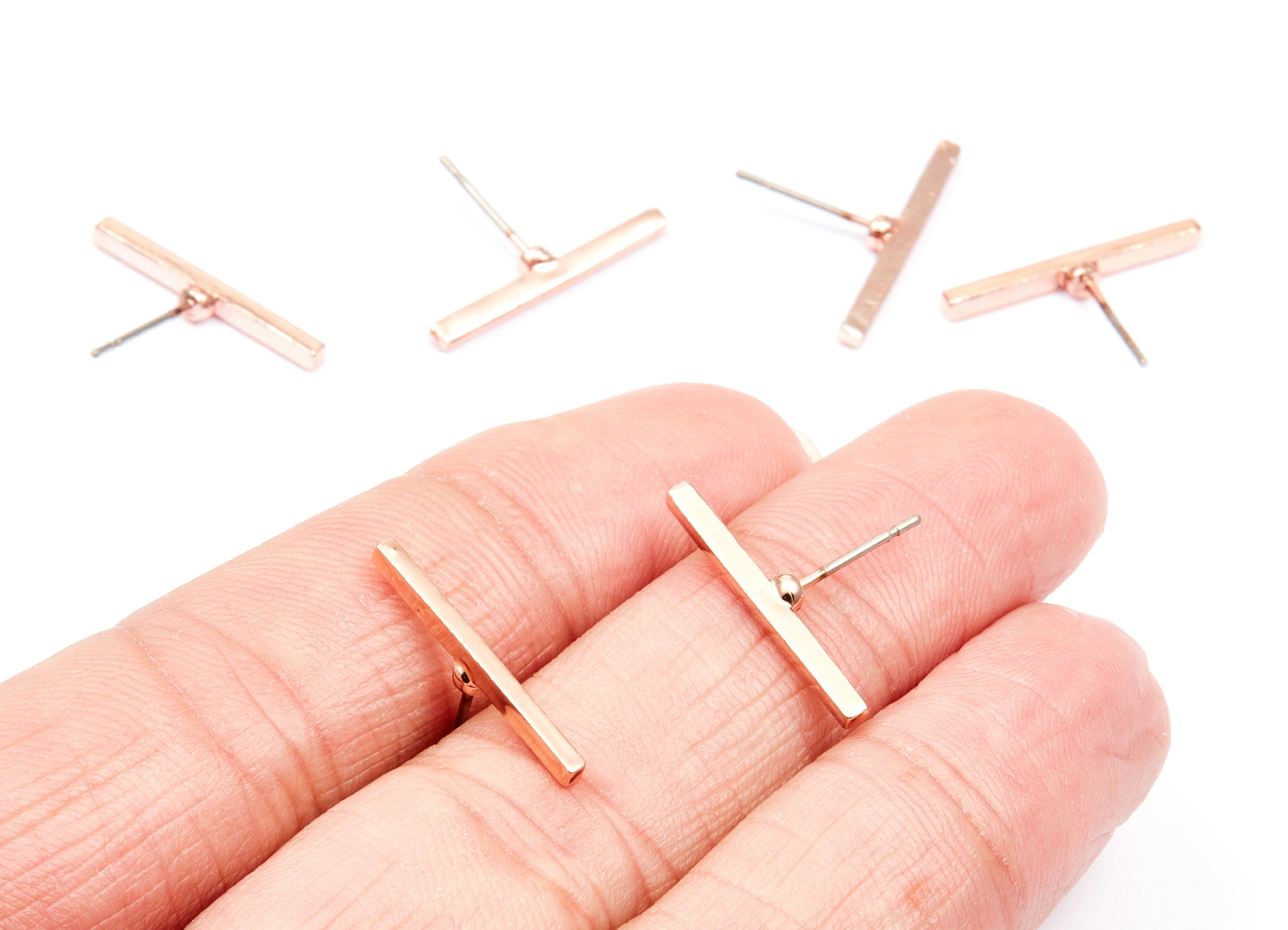 Rectangle Bar Stud - Zinc Alloy Bar Stud - Rose Tone plated - Stainless Steel Stud - Ear Studs - 14,33x19,88x1,73mm - ZZ1188R - DOMEDBAZAAR