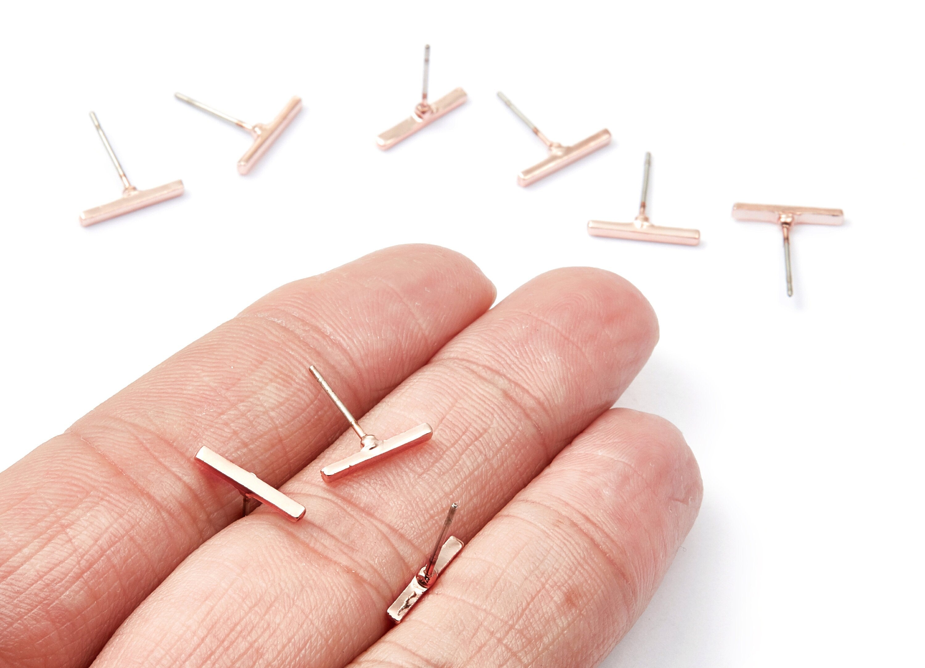 Rectangle Bar Stud - Zinc Alloy Bar Stud - Rose Tone plated - Stainless Steel Stud - Ear Studs - 12,26x12,8x1,9mm - ZZ1189R - DOMEDBAZAAR