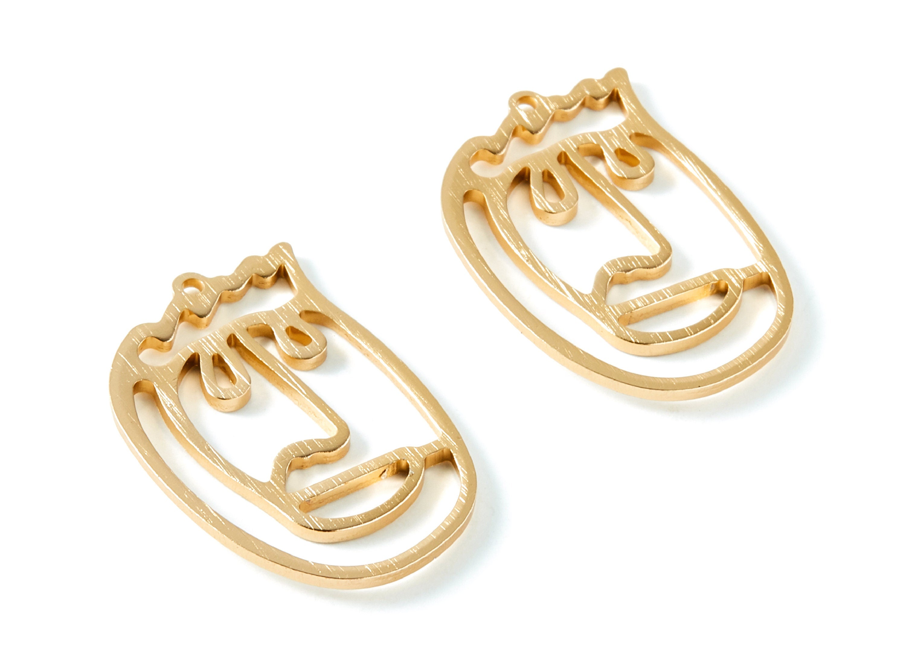 Aluminum Charms - Face Shaped Earrings - Anodized Aluminium Charms - Gold Tone - 34.66x22.92x2.25mm - AA1138A - DOMEDBAZAAR