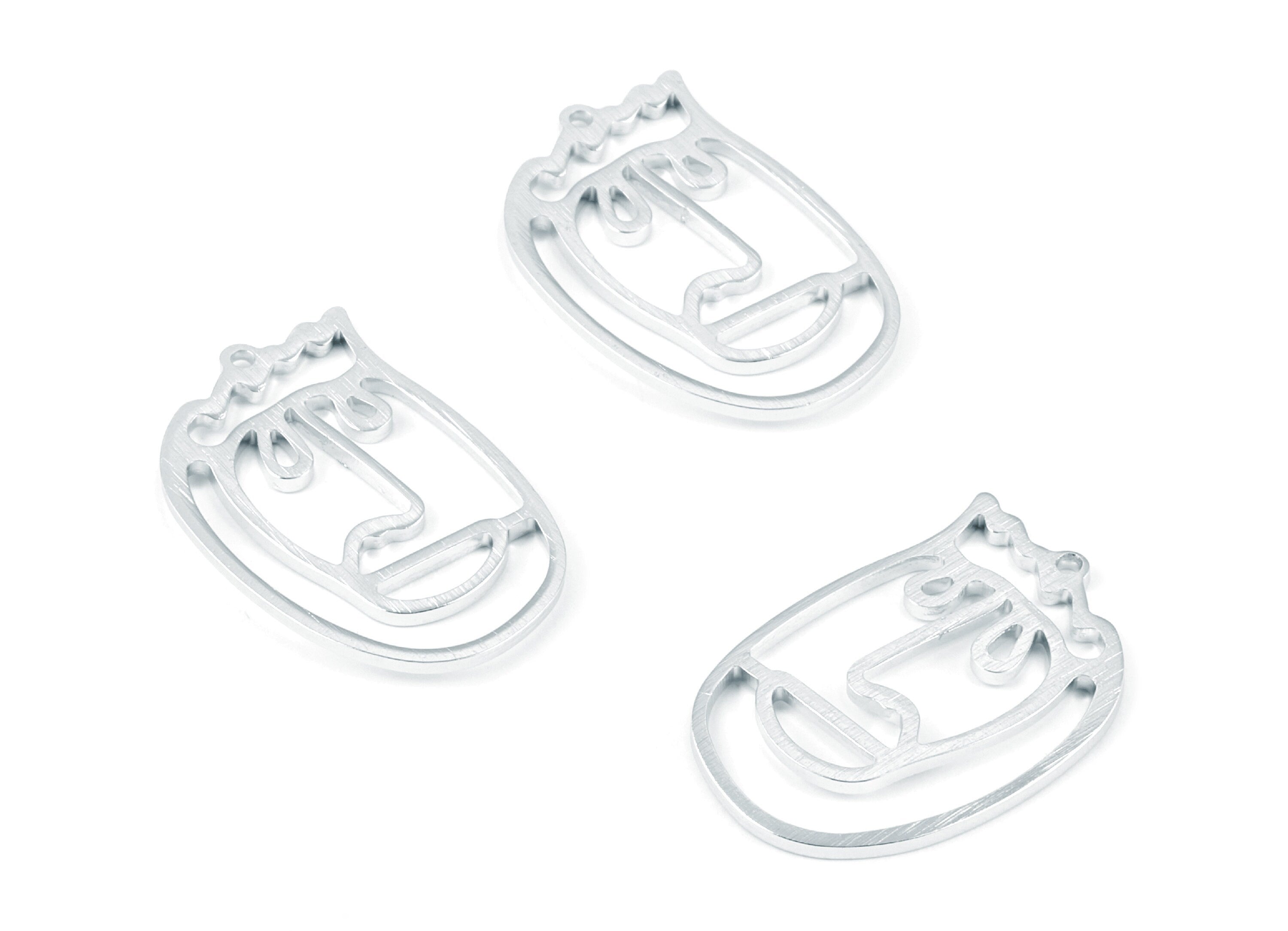 Aluminum Charms - Face Shaped Earrings - Anodized Aluminium Charms - Silver Tone - 34.66x22.92x2.25mm - AA1138C - DOMEDBAZAAR