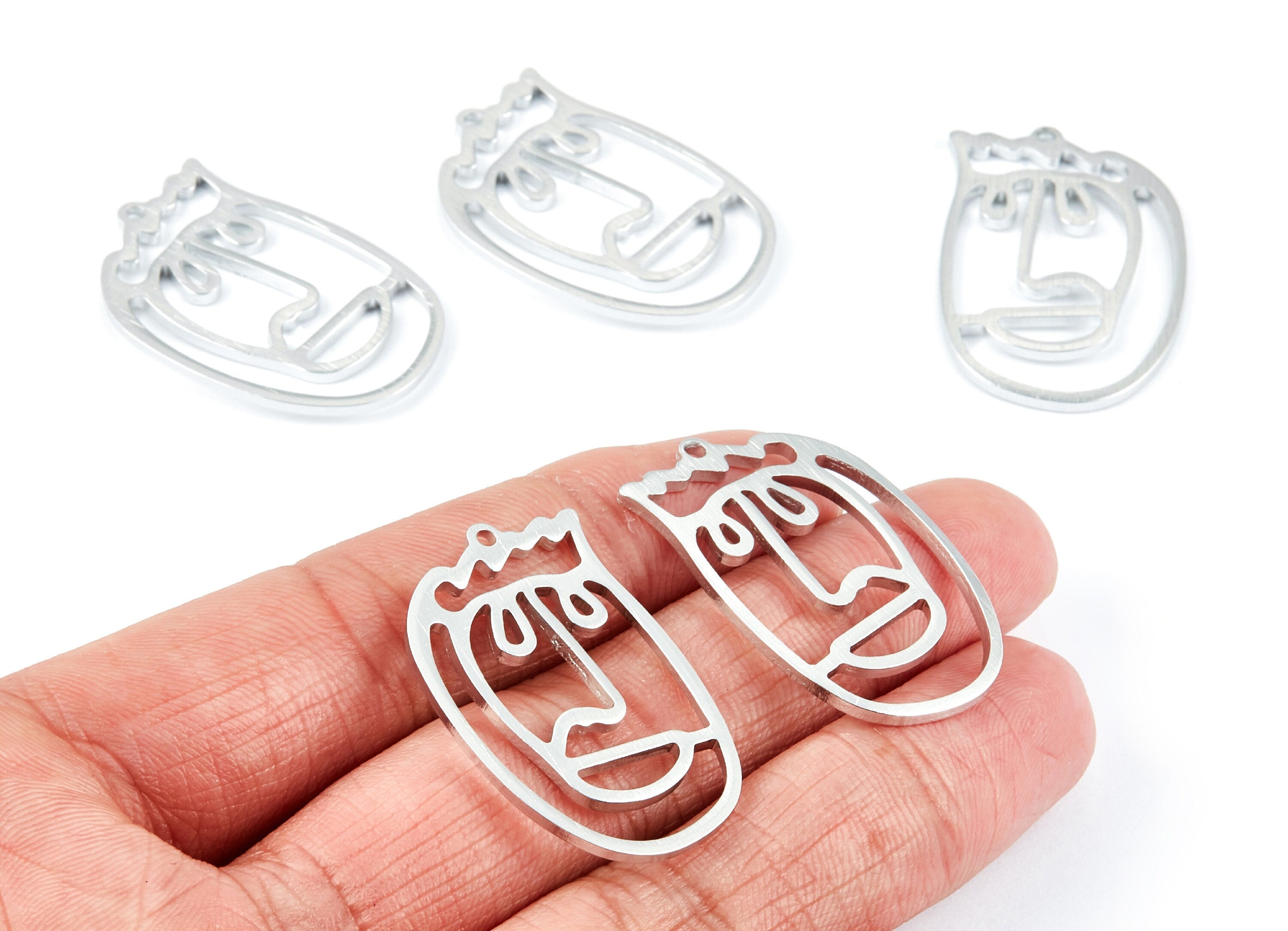 Aluminum Charms - Face Shaped Earrings - Anodized Aluminium Charms - Silver Tone - 34.66x22.92x2.25mm - AA1138C - DOMEDBAZAAR