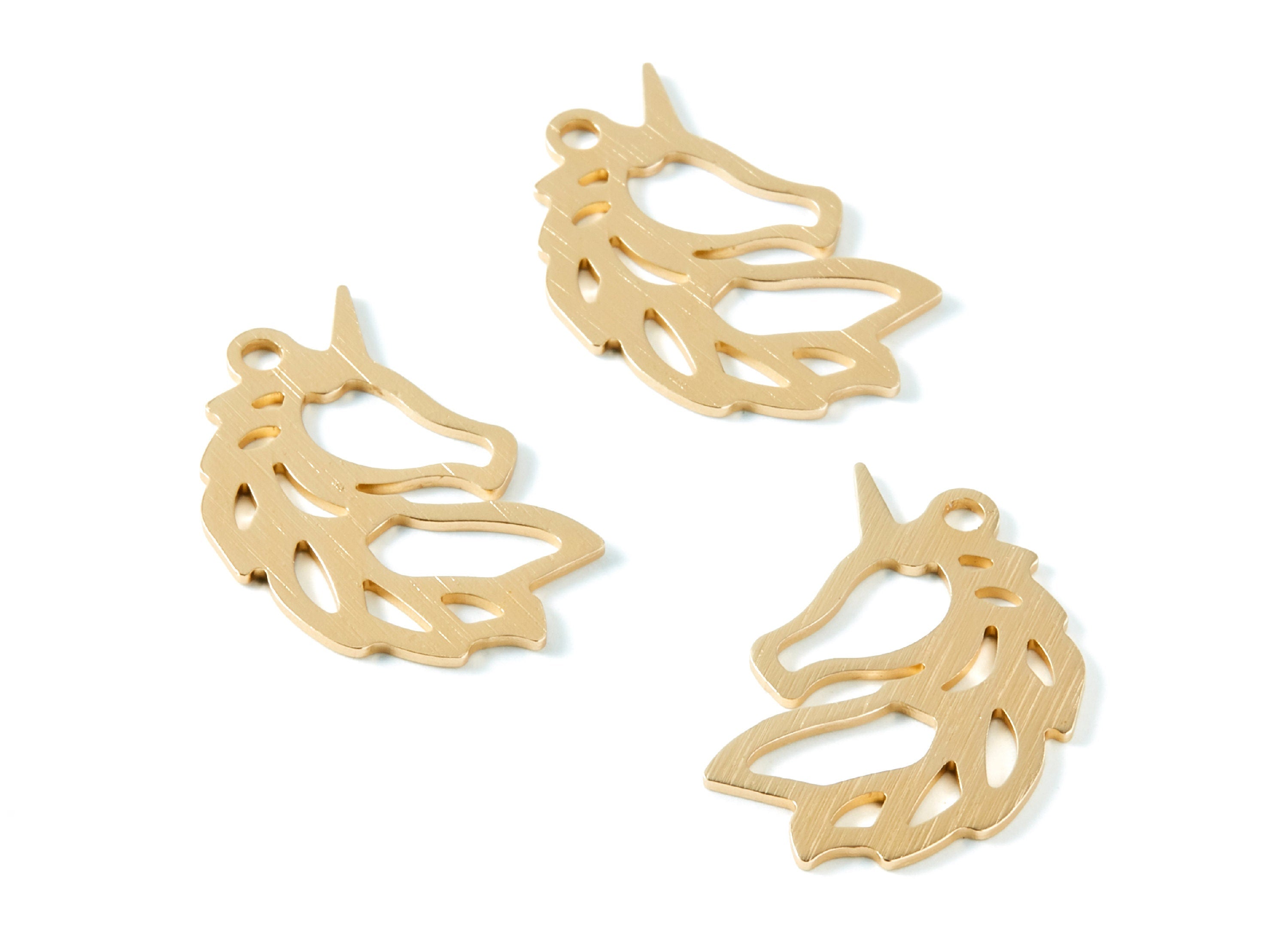 Aluminum Charms - Unicorn Shaped Earrings - Anodized Aluminium Charms - Gold Tone - 34.15x21.9x0.9mm - AA1140A - DOMEDBAZAAR