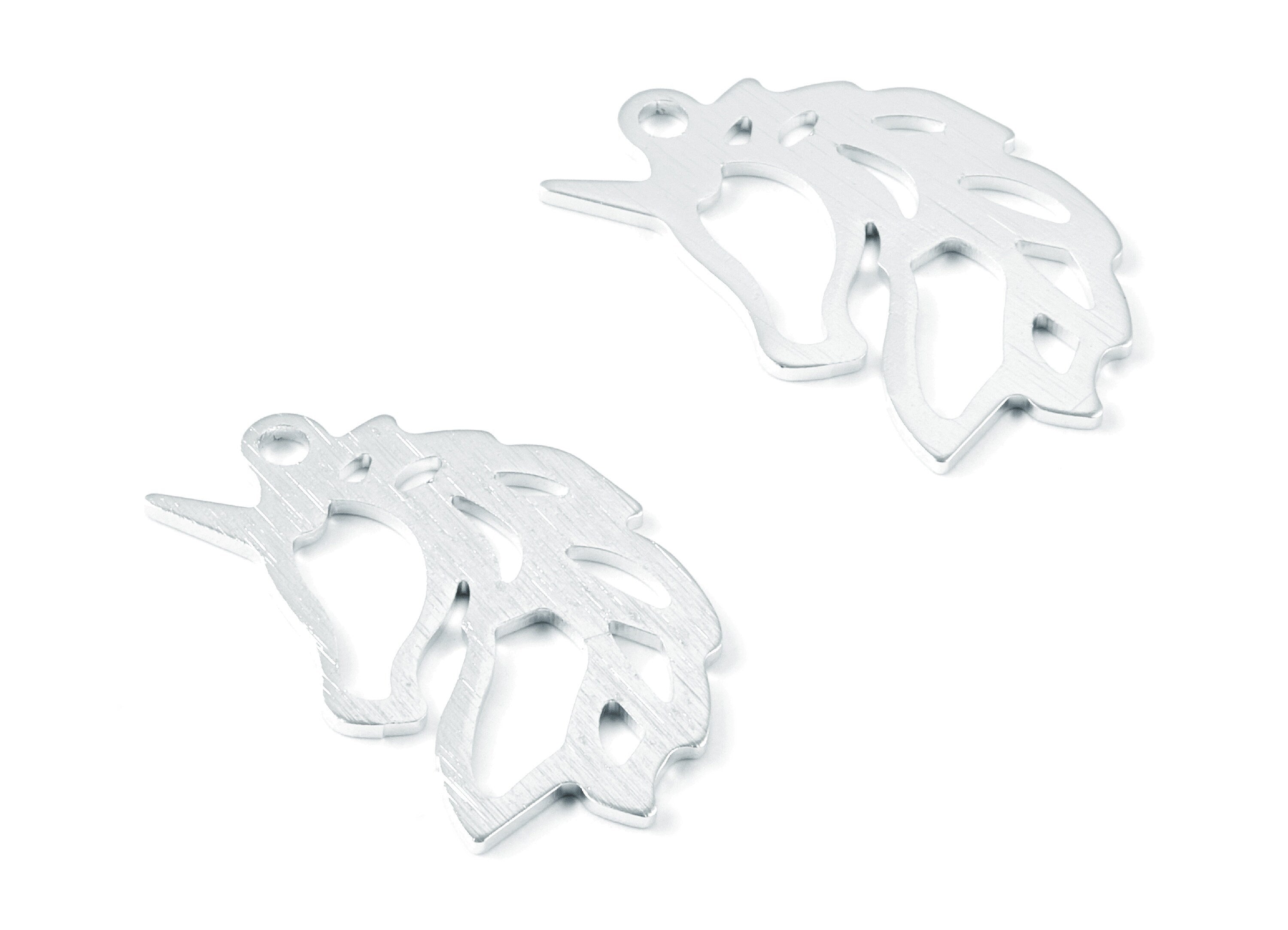 Aluminum Charms - Unicorn Shaped Earrings - Anodized Aluminium Charms - Silver Tone - 34.15x21.9x0.9mm - AA1140C - DOMEDBAZAAR