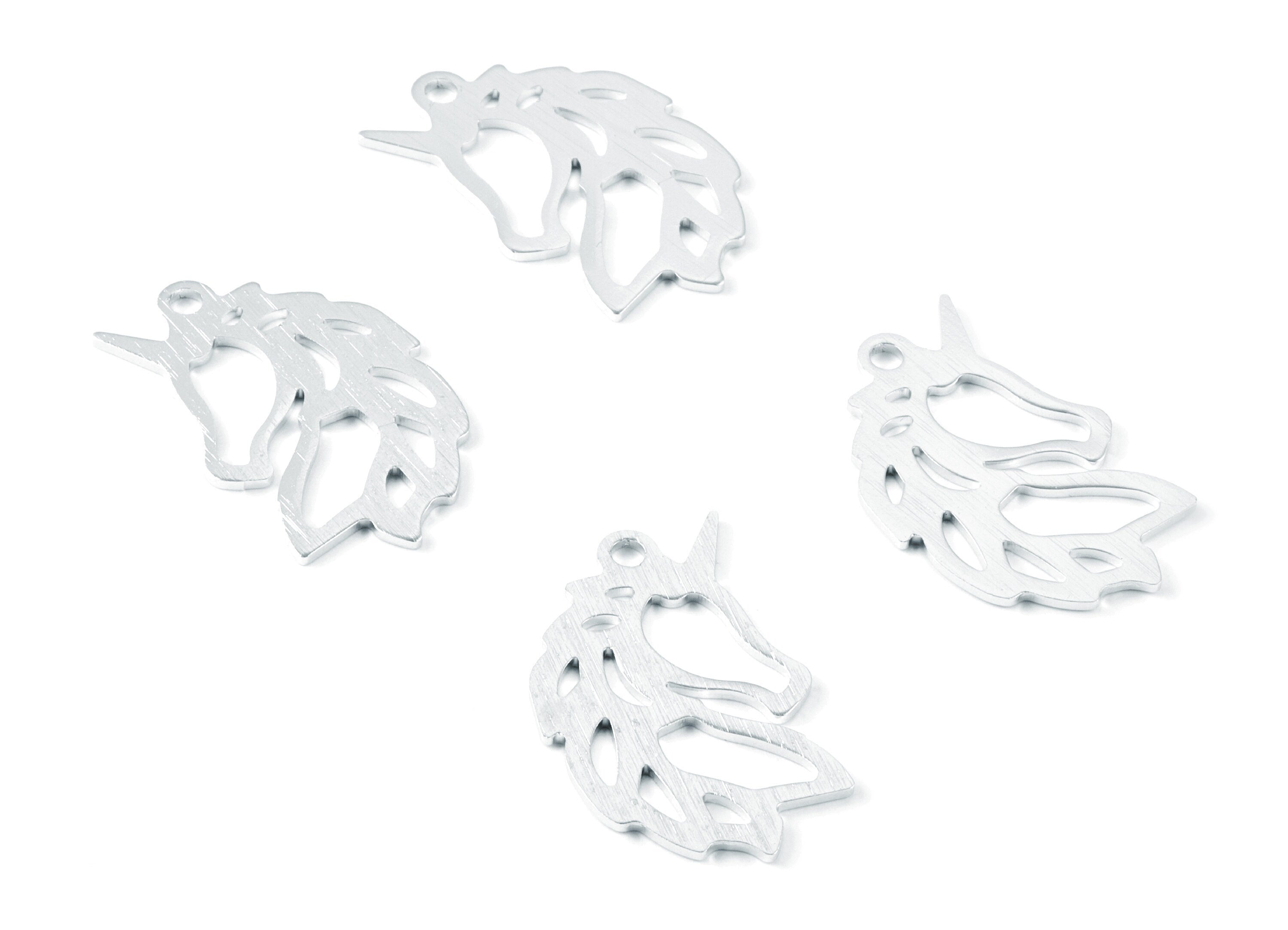 Aluminum Charms - Unicorn Shaped Earrings - Anodized Aluminium Charms - Silver Tone - 34.15x21.9x0.9mm - AA1140C - DOMEDBAZAAR