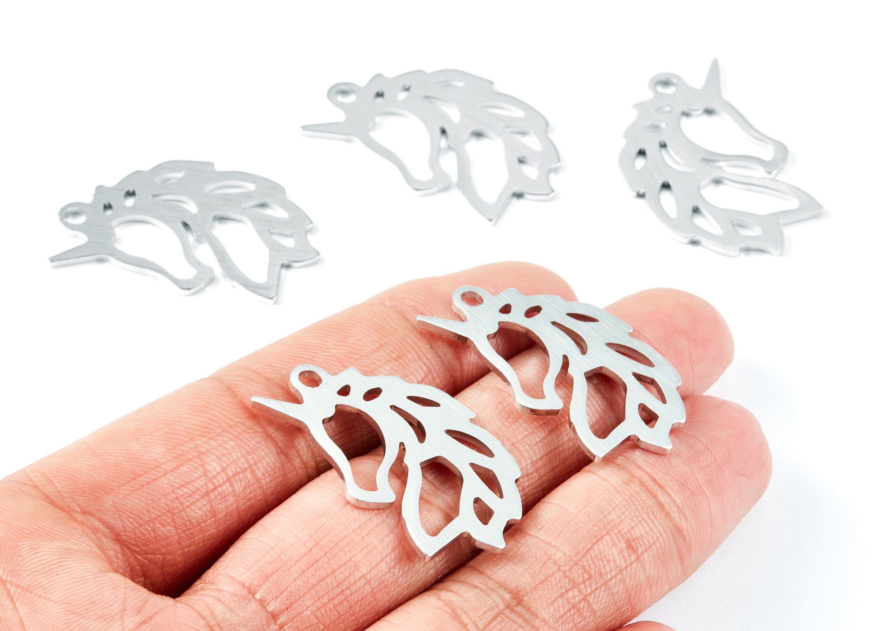 Aluminum Charms - Unicorn Shaped Earrings - Anodized Aluminium Charms - Silver Tone - 34.15x21.9x0.9mm - AA1140C - DOMEDBAZAAR
