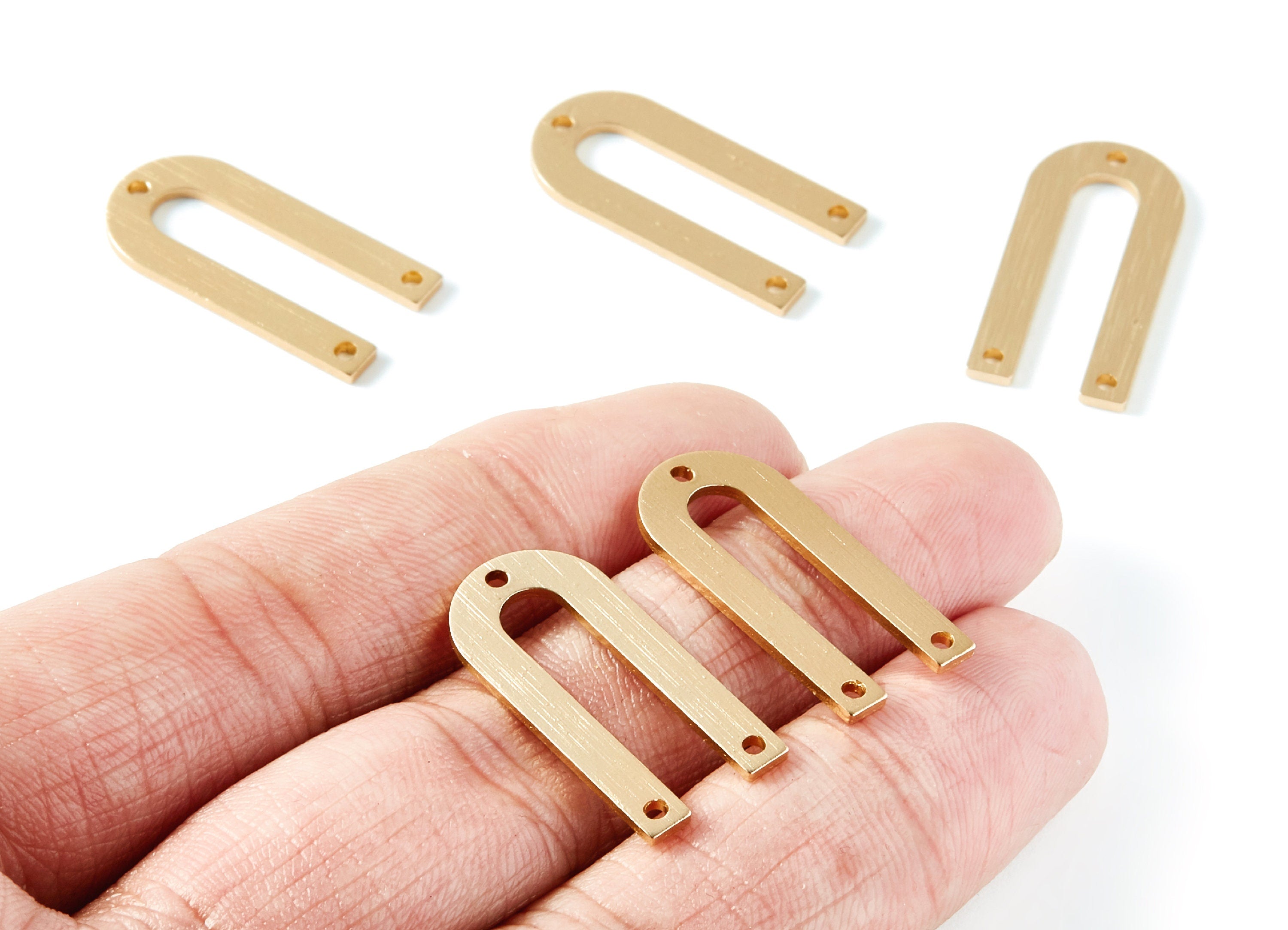 Aluminum Charms - U Shaped Earrings with 3 Holes - Anodized Aluminium Charms - Gold Tone - 26x12,5x1,15mm - AA1137A - DOMEDBAZAAR