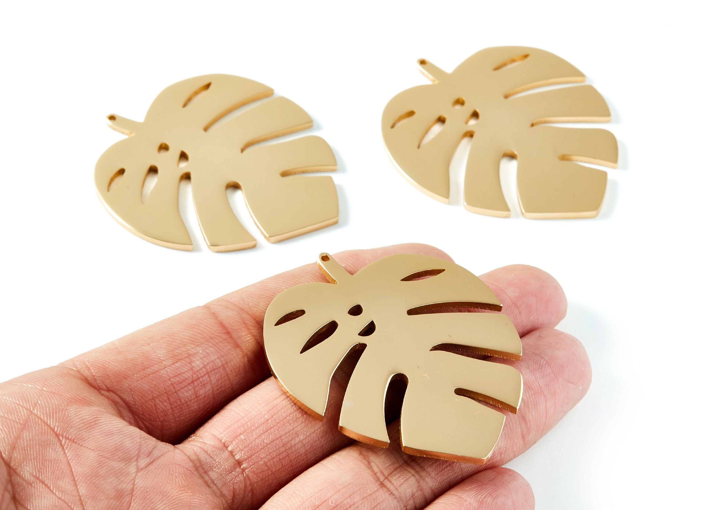 Aluminum Charms - Leaf Shaped Earrings - Anodized Aluminium Charms - Gold Tone - Pendant for Necklace - 52,15x45,4x2,23mm - AA1141A - DOMEDBAZAAR