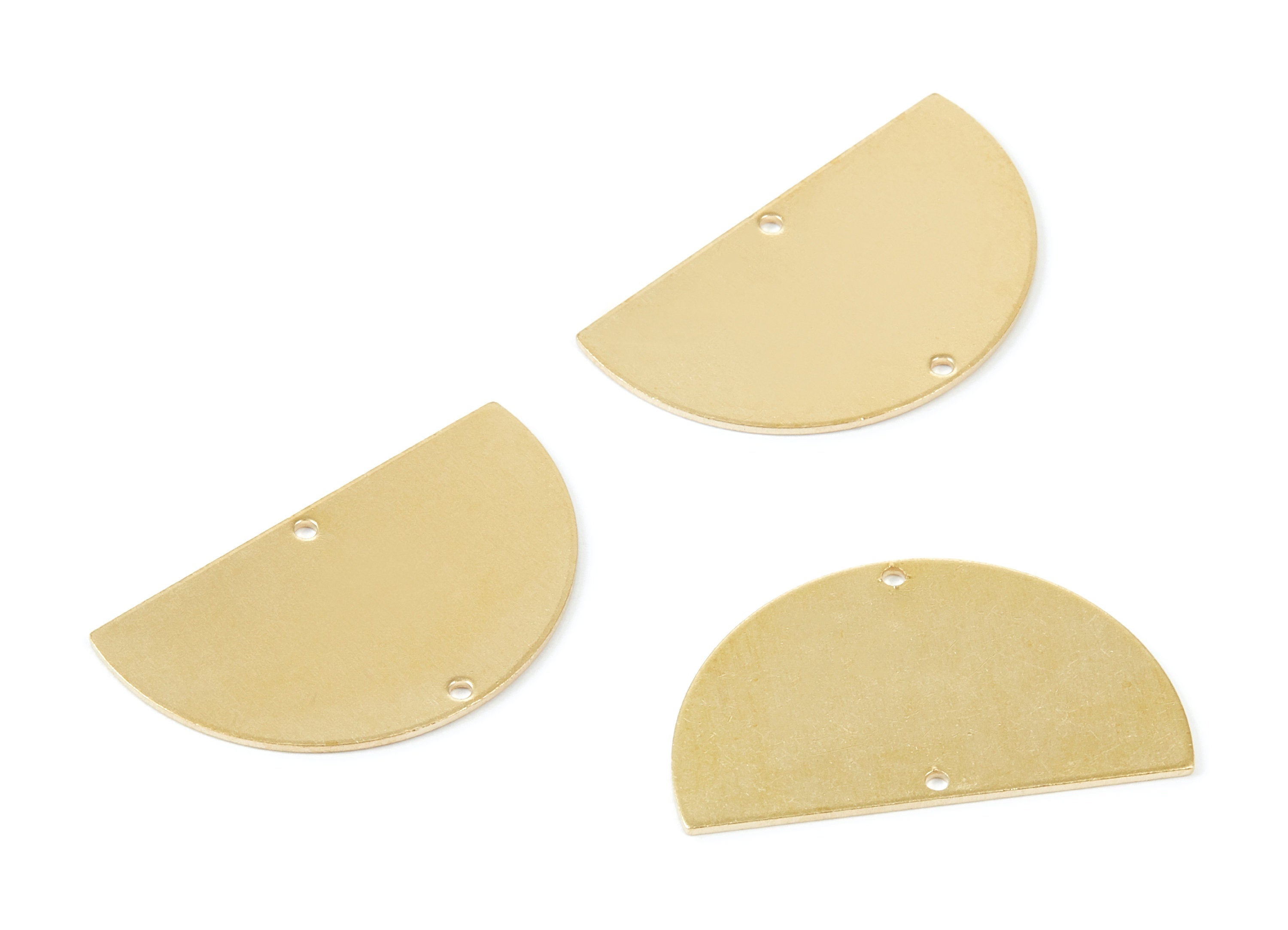 Personalized stamping blank - Brass Half Round Charms - Half Round Shaped Raw Brass Connector with 2 Holes - 33,5x20x0,84mm - PP1803 - DOMEDBAZAAR