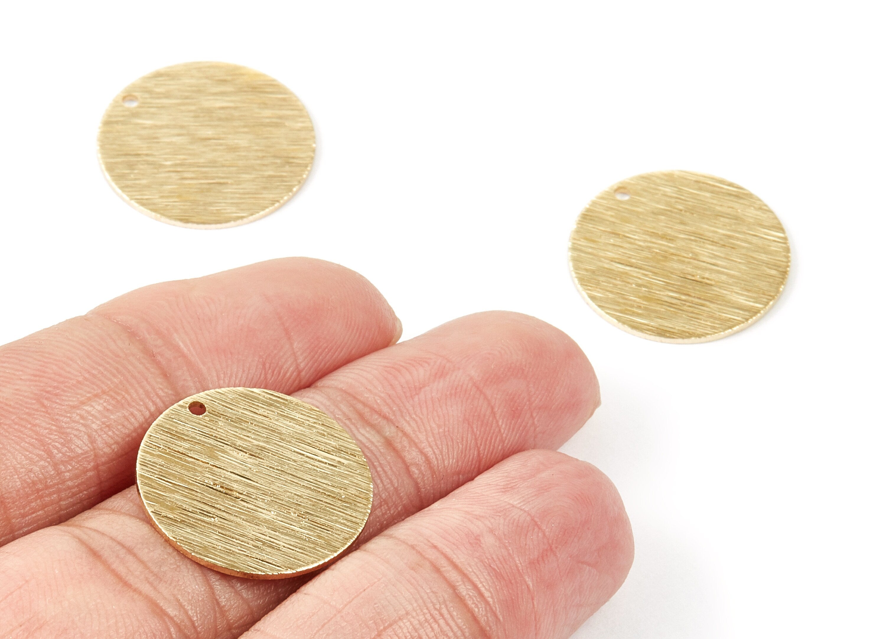 Brass Round Charms - Rough Textured Raw Brass Pendant With 1 Hole - Earring Findings - Jewelry Supplies - 20x20x0,84mm - PP1873 - DOMEDBAZAAR
