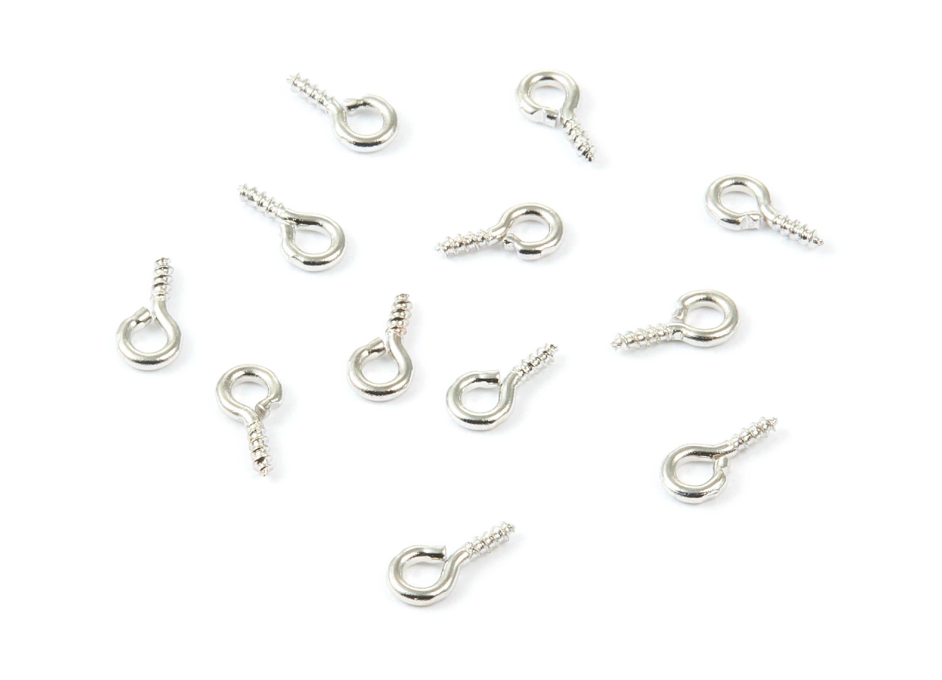 Eye Hook Screw - 4x8 - Silver Tone Plated Brass Eye Hook Screw - Jewelry Making - 8x4mm - PP1713S - DOMEDBAZAAR