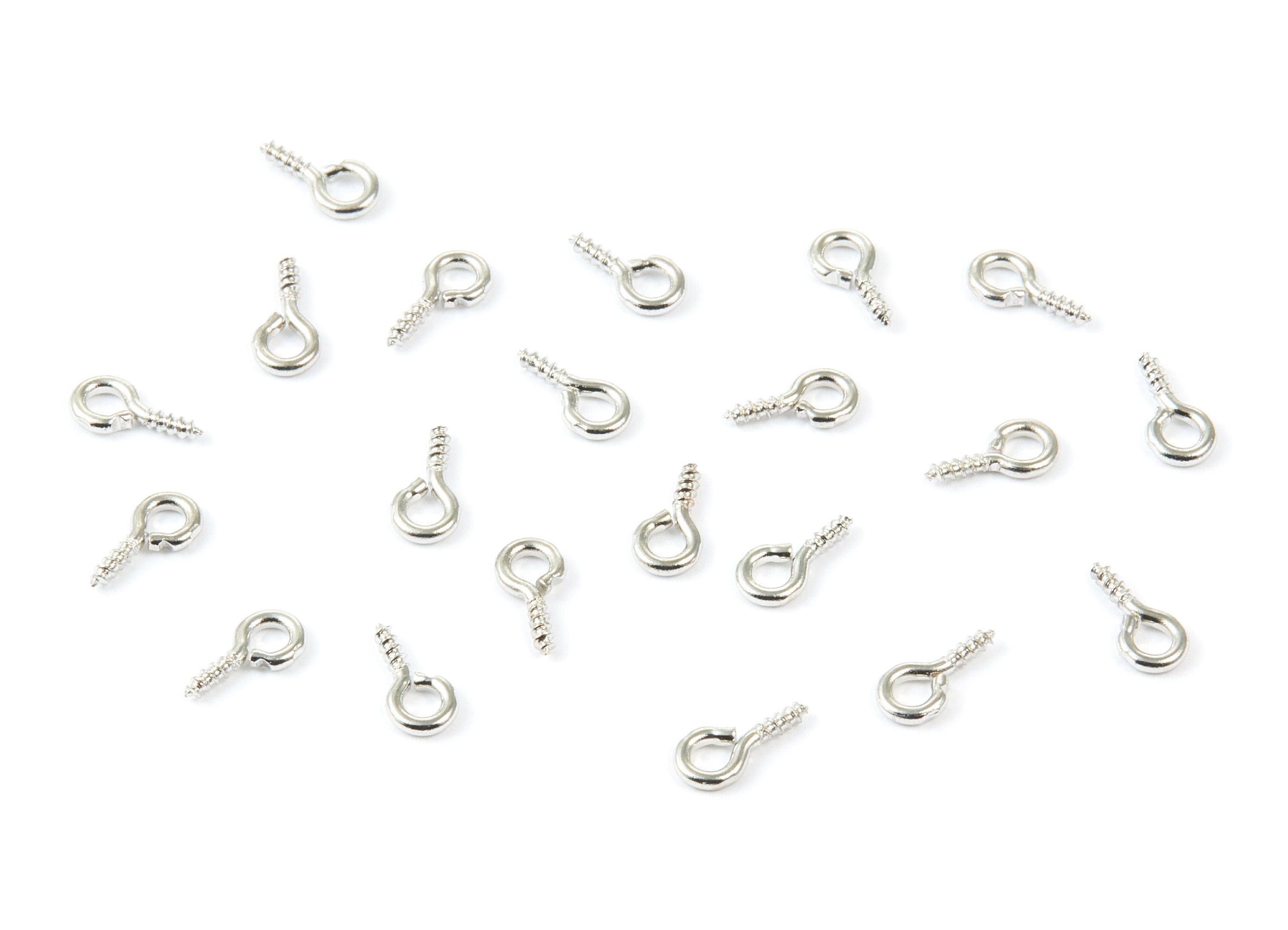 Eye Hook Screw - 4x8 - Silver Tone Plated Brass Eye Hook Screw - Jewelry Making - 8x4mm - PP1713S - DOMEDBAZAAR