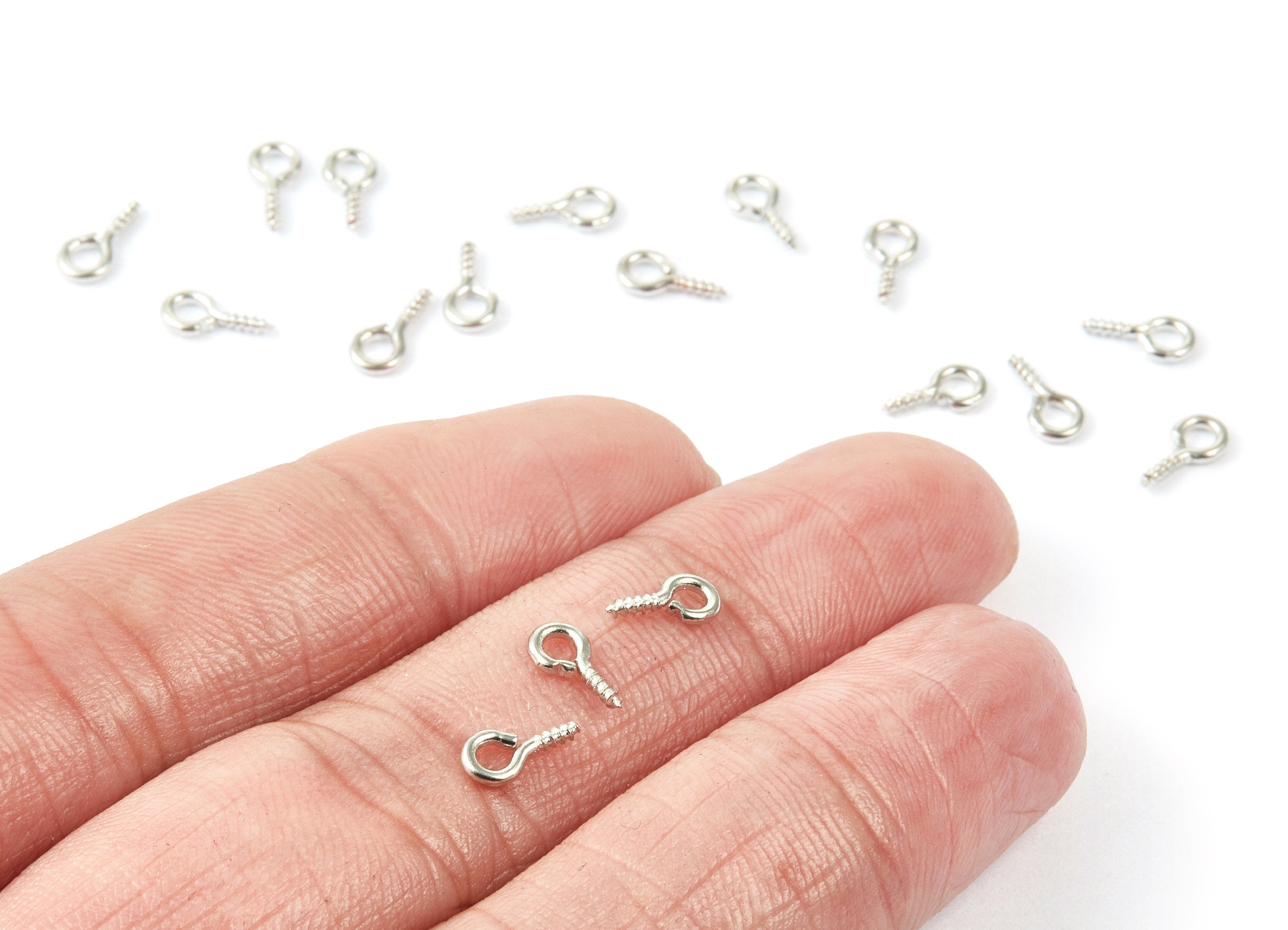 Eye Hook Screw - 4x8 - Silver Tone Plated Brass Eye Hook Screw - Jewelry Making - 8x4mm - PP1713S - DOMEDBAZAAR