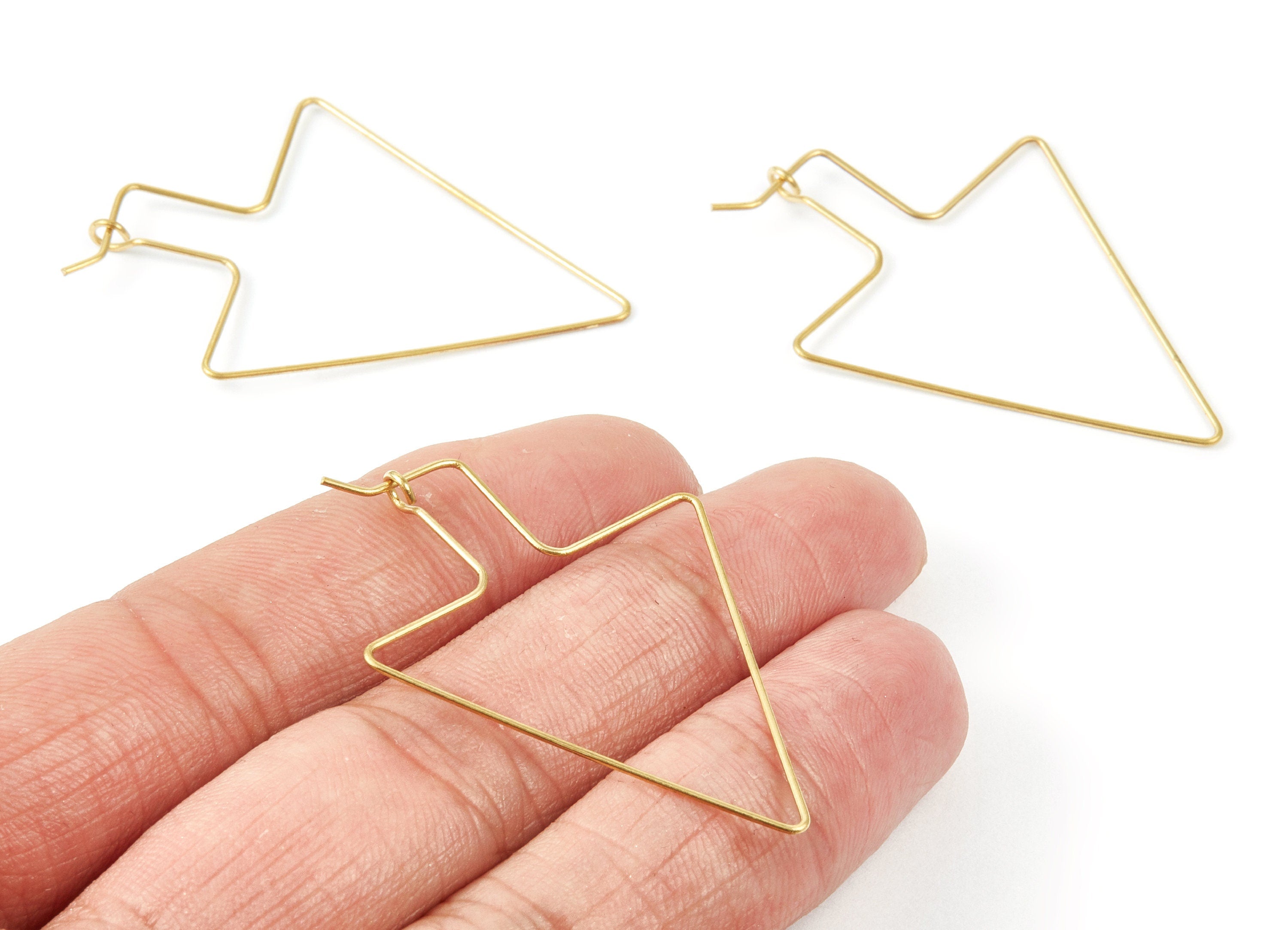 Brass Stud Earring Wire - Raw Brass Ear Hooks - Earring Findings - Jewelry Supplies - 47.2x32.6x0.7mm - PP1511 - DOMEDBAZAAR