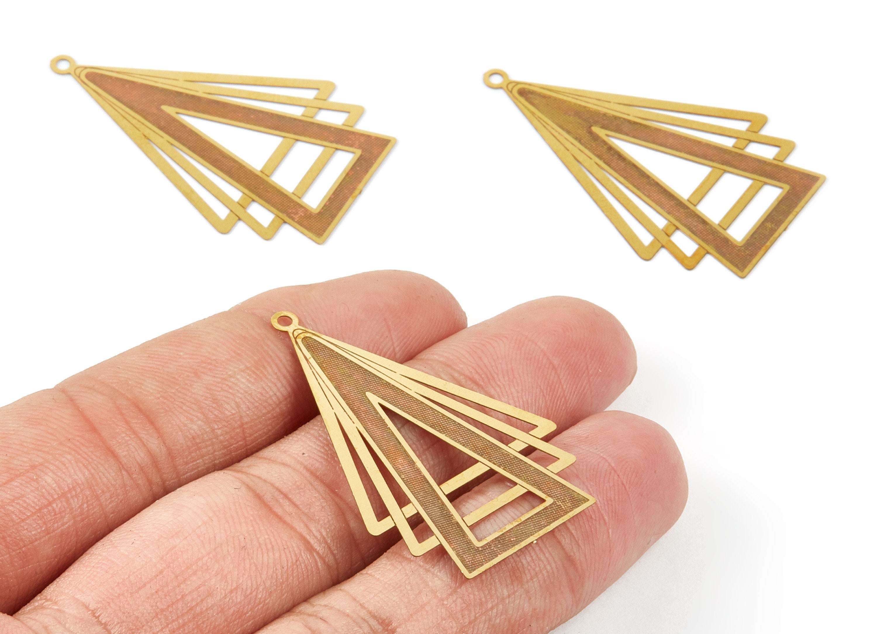 Raw Brass Triangle Shaped Necklace Charms - Geometric Necklace Charms - Earring Findings - 42.5x27x0.29mm - JJB5173 - DOMEDBAZAAR