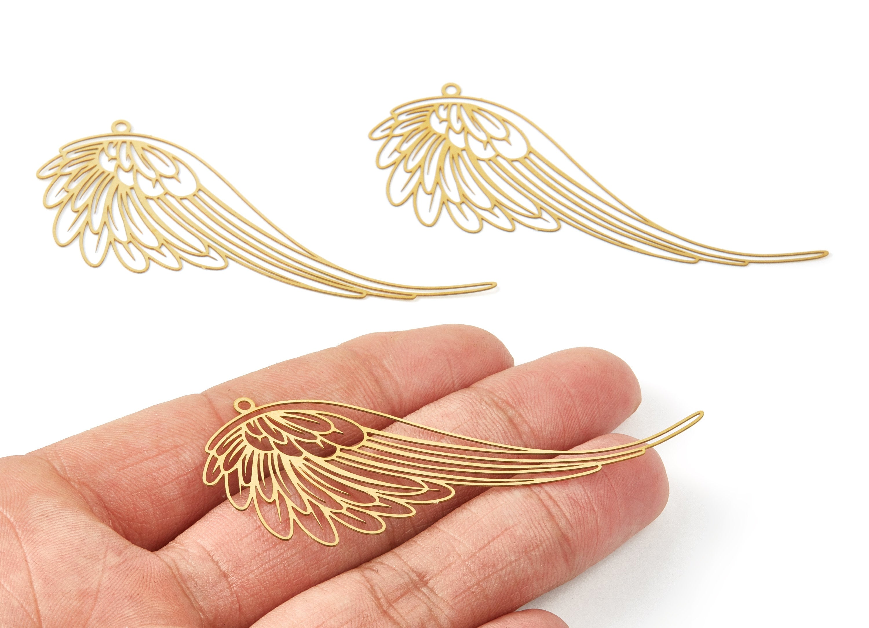 Raw Brass Bird Wing Necklace Charms - Hollow Necklace Pendants - Earring Findings - 77.5x31.4x0.29mm - JJB4854 - DOMEDBAZAAR