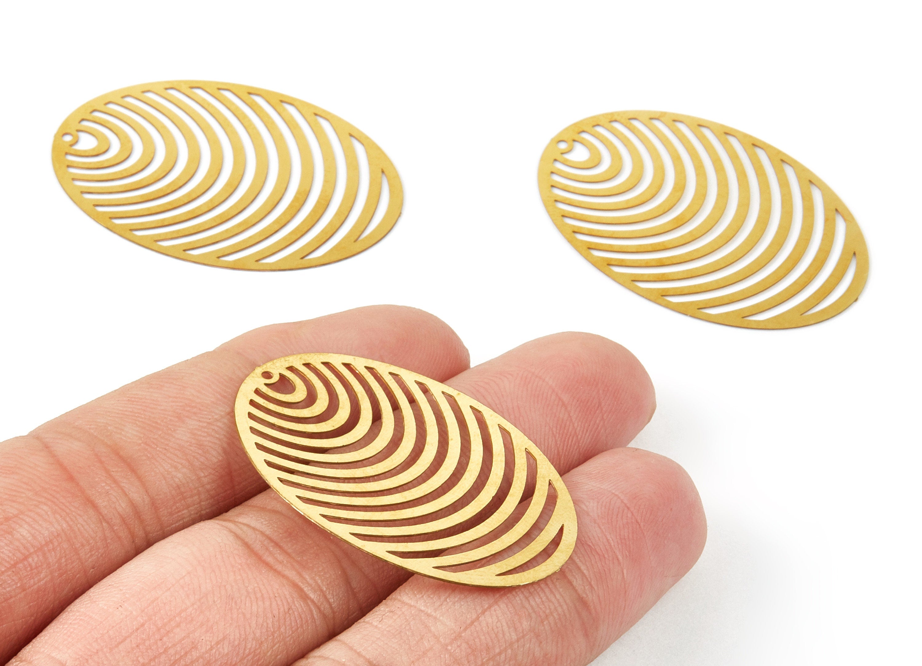 Raw Brass Oval Earring Charms - Hallow Out Necklace and Earring Findings - Jewelry Supplies -40x26.54x0.29mm - JJB5175 - DOMEDBAZAAR