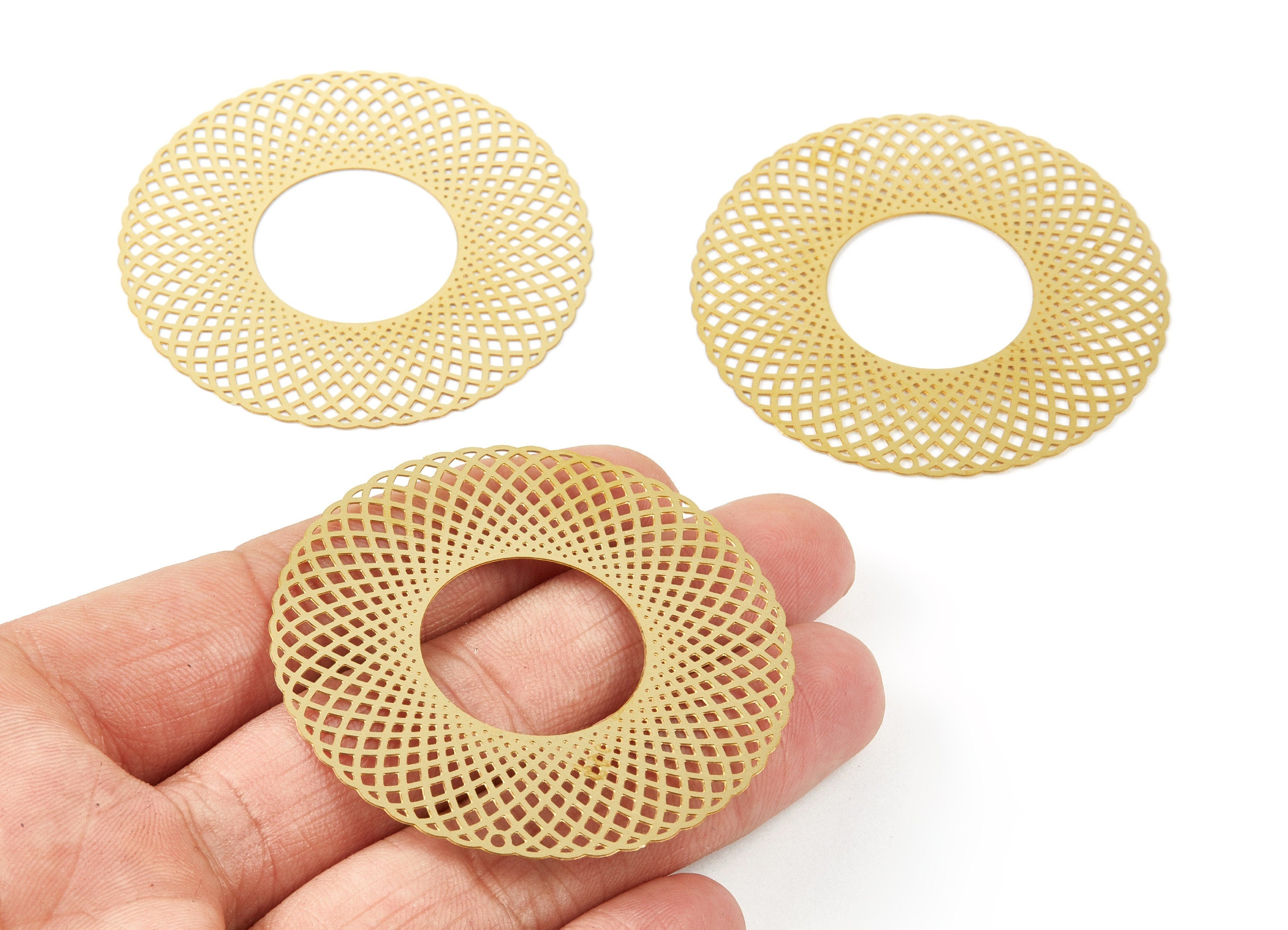 Raw Brass Circle Shaped Earring Charms - Hallow Out Earring Charms - Earring Findings - Jewelry Supplies - 55x55x0.29mm - JJA3912 - DOMEDBAZAAR