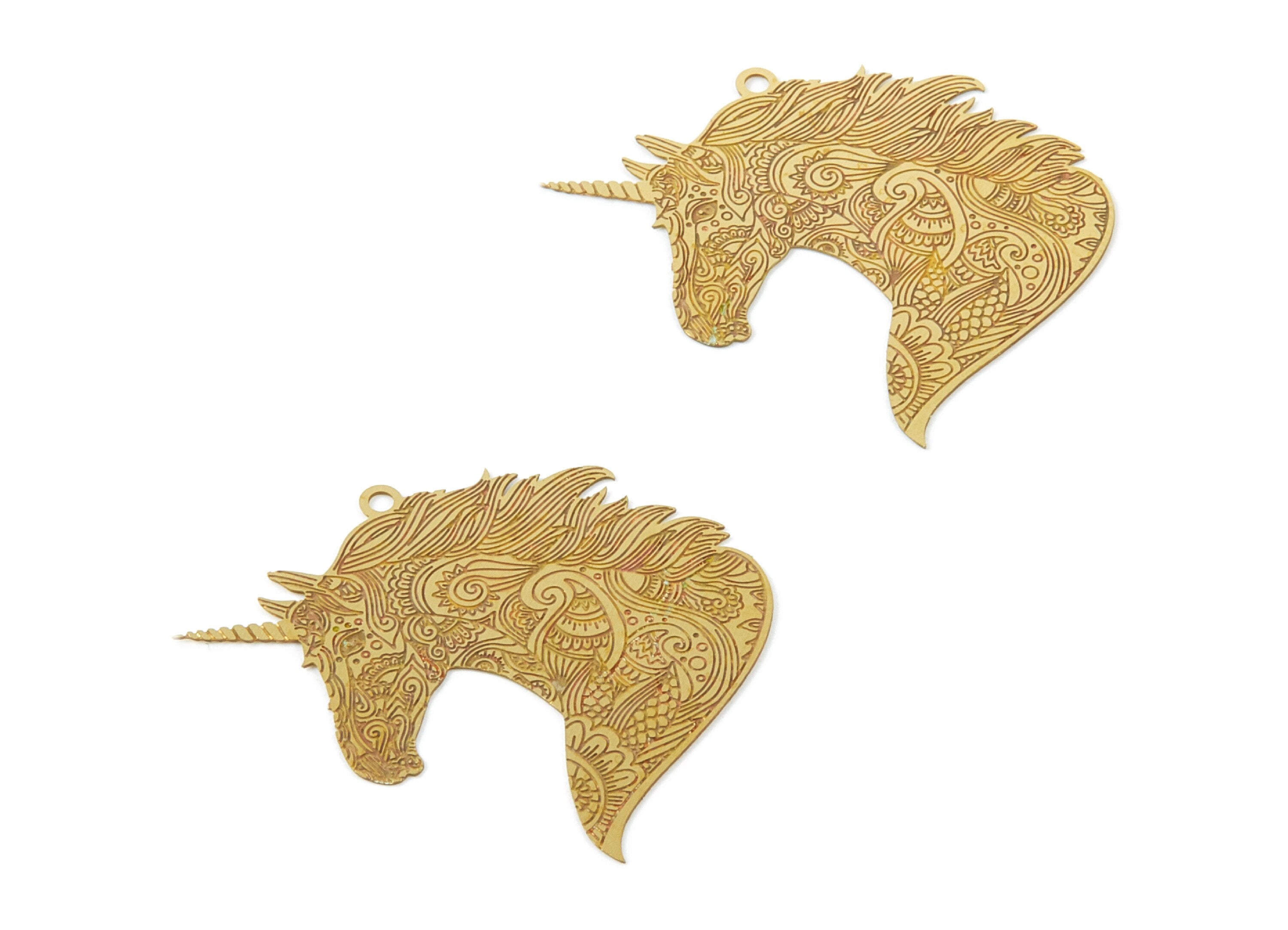 Raw Brass Unicorn Shaped Earring Charms - Hallow Out Earring Charms - Funny Earring Findings - 30.9x27x0.3mm - JJB5048 - DOMEDBAZAAR